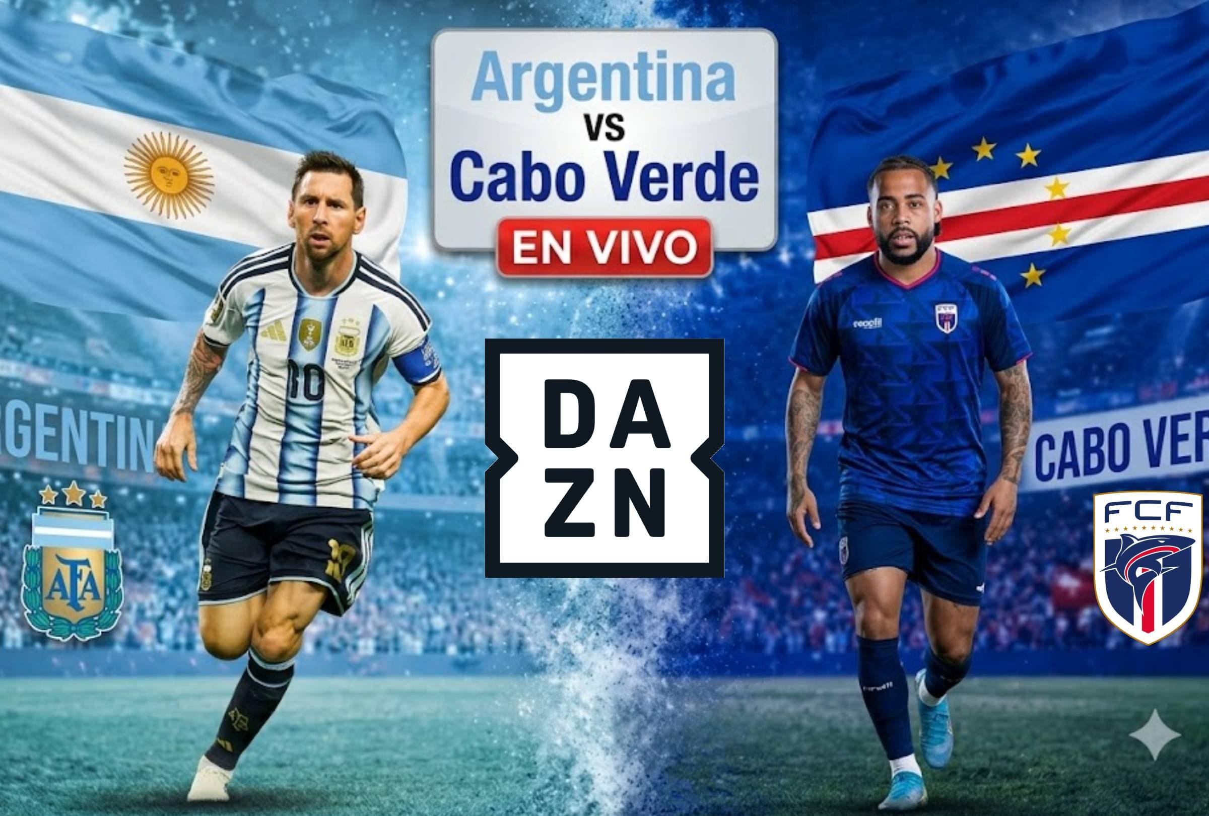 MIAMI, FLORIDA, (ESTADOS UNIDOS), 3/07/2026.- DAZN Mundial te llevará EN DIRECTO el partido Argentina vs. Cabo Verde este viernes 3 de julio por los 16avos de final del Mundial 2026 en Hard Rock Stadium, Miami, Estados Unidos. Imagen creada por Gemini.