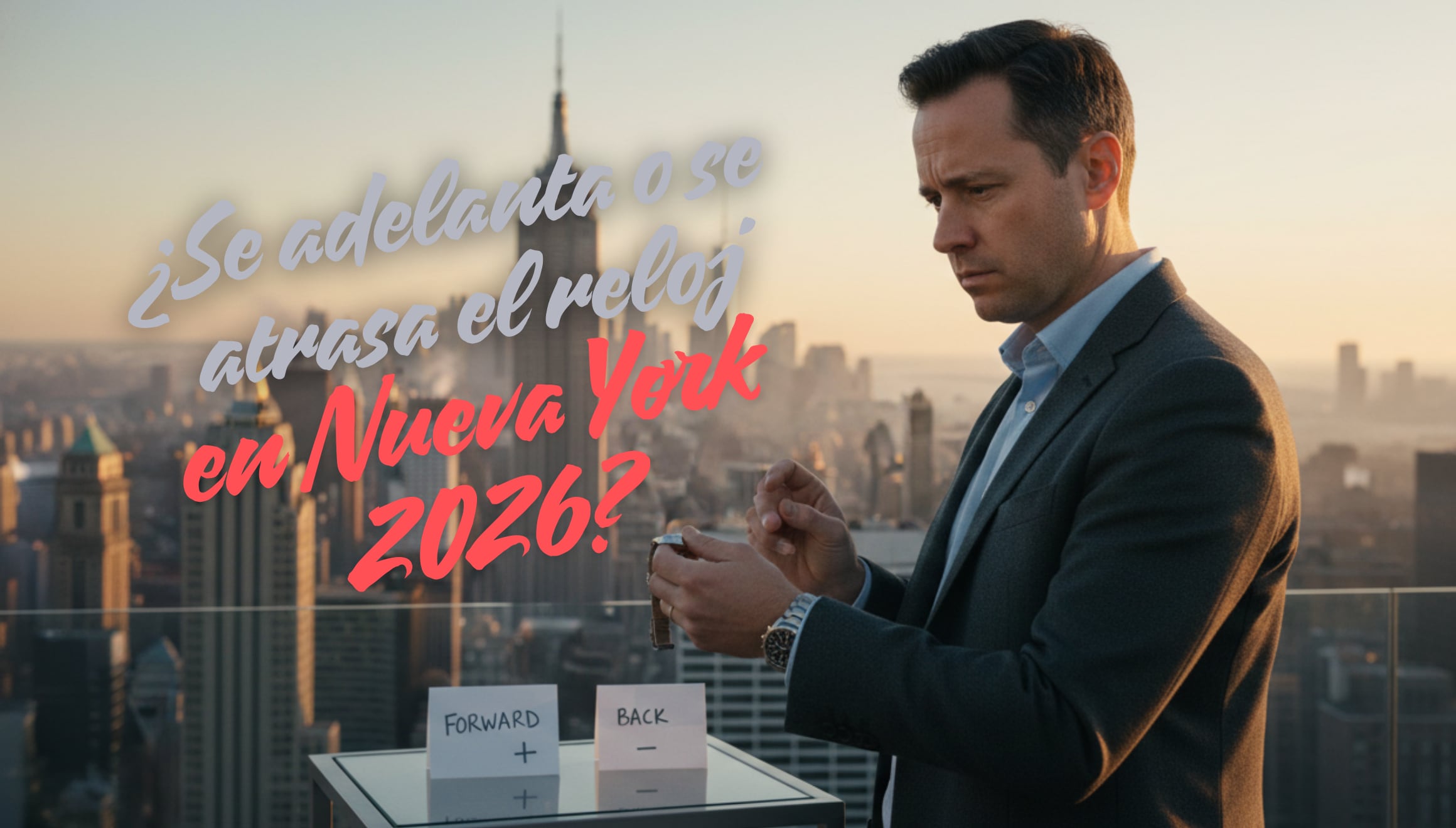 ¡Duda resuelta! En Nueva York, este 2026 el reloj se ADELANTA una hora por el horario de verano. Descubre la fecha exacta y prepárate para perder una hora de sueño pero ganar una de sol. | Imagen creada por Gestión Mix usando la IA de Gemini / Composición GEC