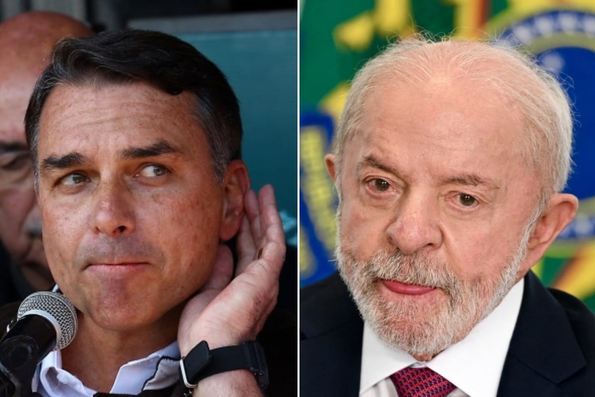 El senador brasileño, Flávio Bolsonaro; y el presidente de Brasil, Luiz Inácio Lula da Silva. (Silvio AVILA / Evaristo SA / AFP)