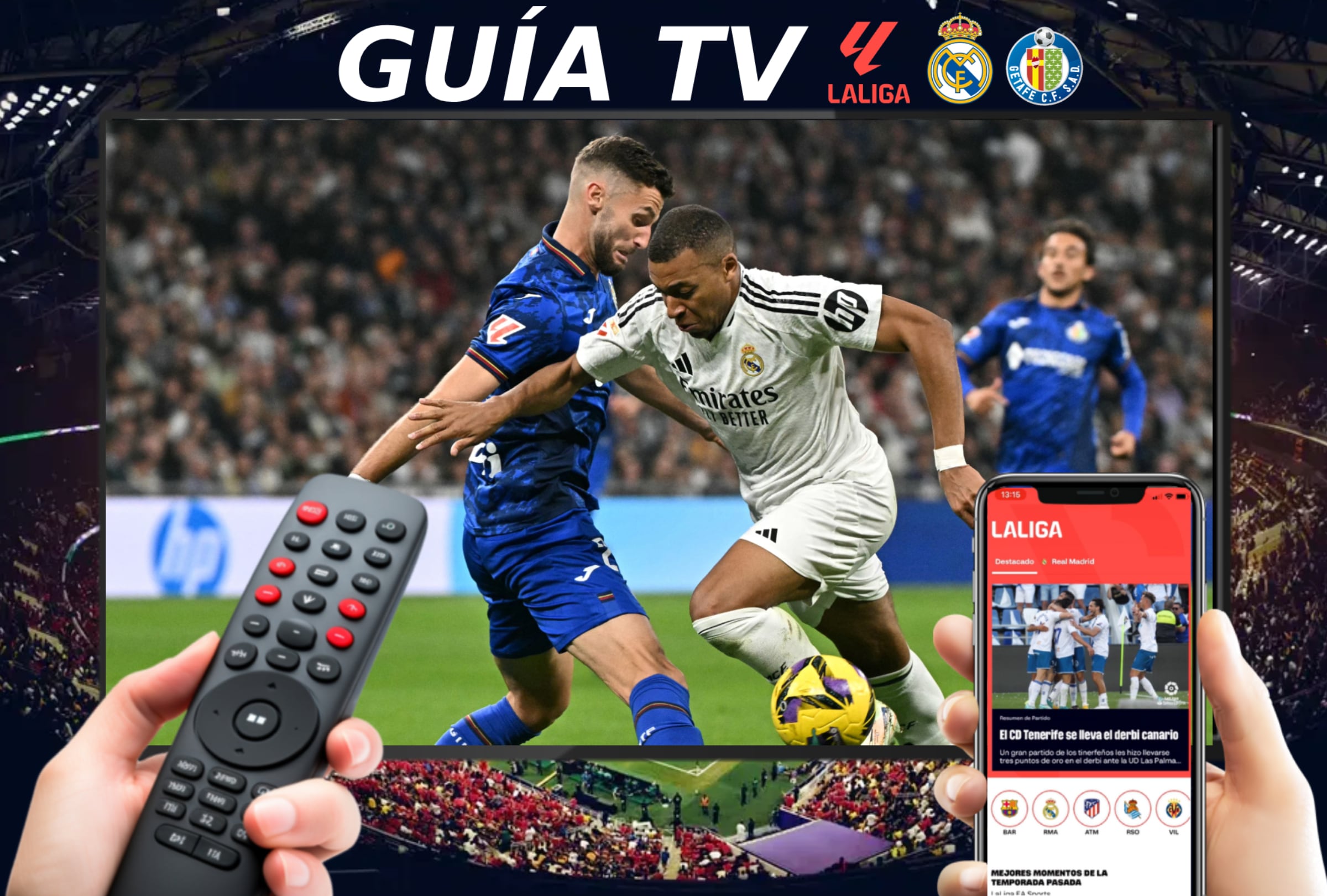 MADRID (ESPAÑA), 02/03/2026.- Lista de canales de televisión y servicios streaming para ver el partido entre Real Madrid y Getafe este lunes 2 de marzo desde el Estadio Santiago Bernabéu. FOTO DE JAVIER SORIANO PARA AFP