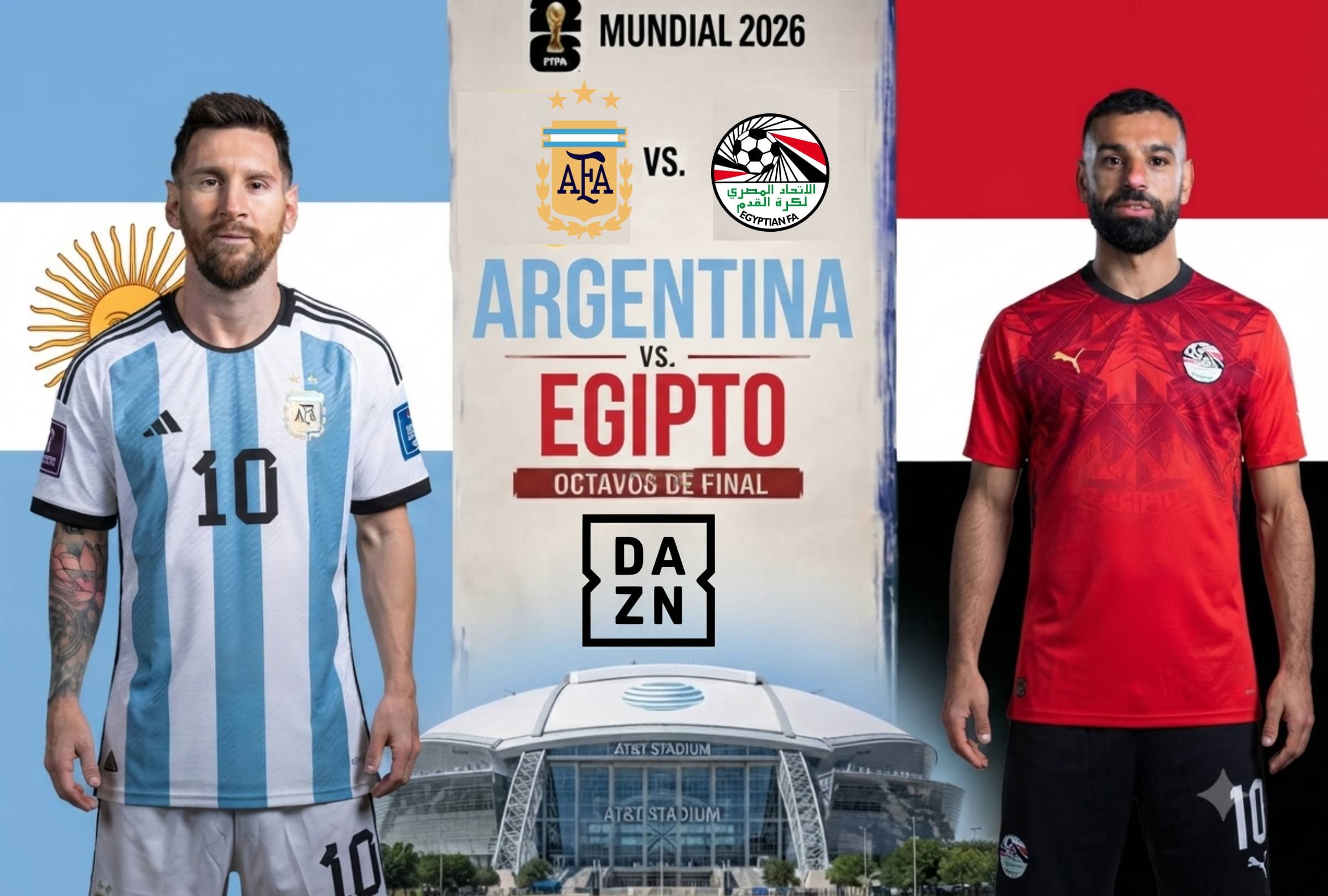 ATLANTA, GEORGIA, (ESTADOS UNIDOS), 07/07/2026.- DAZN EN DIRECTO para ver el partido Argentina vs. Egipto con Lionel Messi hoy por los octavos de final del Mundial 2026, desde Mercedes-Benz Stadium, Atlanta, Georgia, Estados Unidos. FOTO: Imagen creada por Gemini.