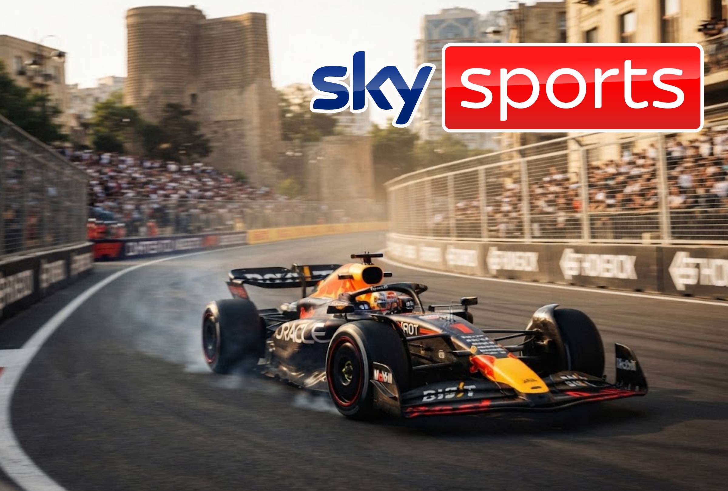 BAKÚ, AZERBAIYÁN (26-09-2026). SKY Sports HD transmitirá EN VIVO y EN DIRECTO el GP de Azerbaiyán 2026 desde el circuito callejero de Bakú este sábado. FOTO: Imagen creada con IA de Gemini para Mix de Gestión.