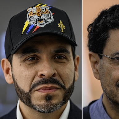 El candidato presidencial colombiano Abelardo de la Espriella, del movimiento político Defensores de la Patria y el izquierdista Iván Cepeda, pasarán a la segunda vuelta presidencial en Colombia. (Foto de Luis ACOSTA y Raúl ARBOLEDA / AFP).