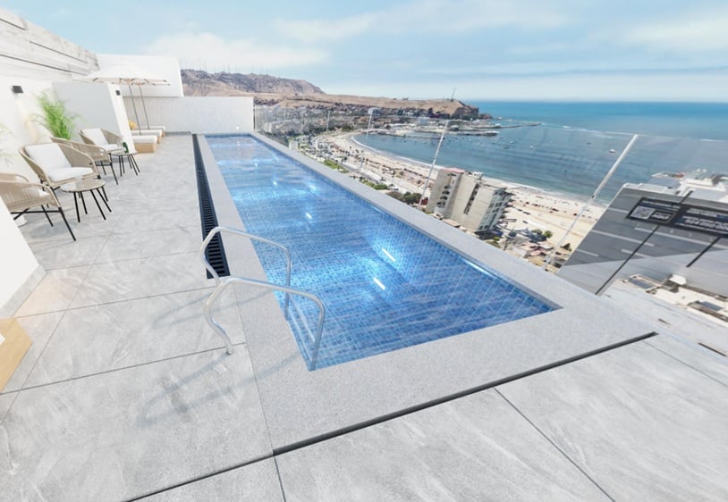 Muchos proyectos en el Malecón Costa Sur de Chorrillos tienen piscina con vista al mar. Imagen: Tale Inmobiliaria.