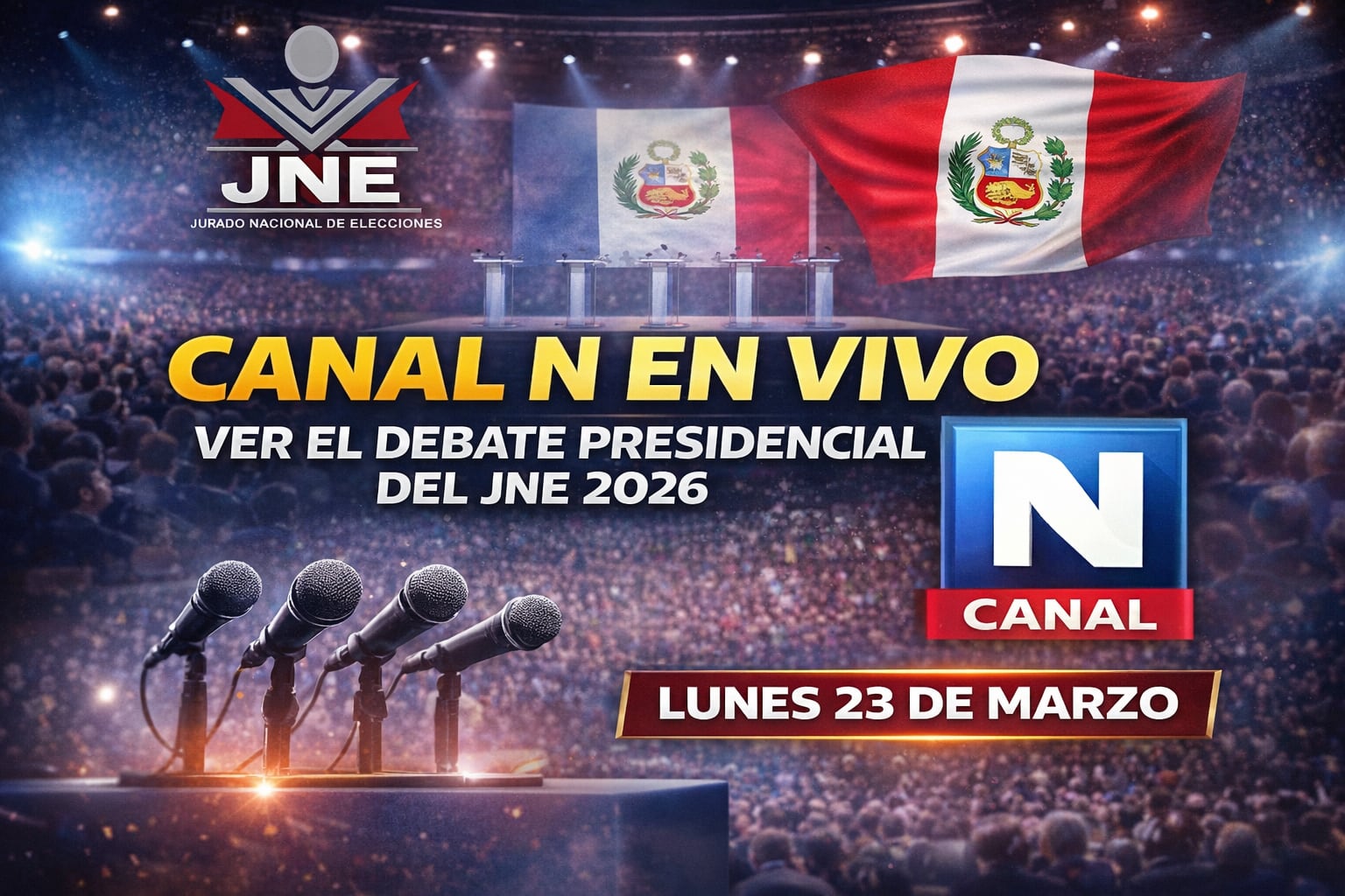 Sigue Canal N EN VIVO y no te pierdas un minuto del debate presidencial de este lunes 23 de marzo de 2026 (Imagen hecha por Gestión con apoyo de la IA Gemini)
