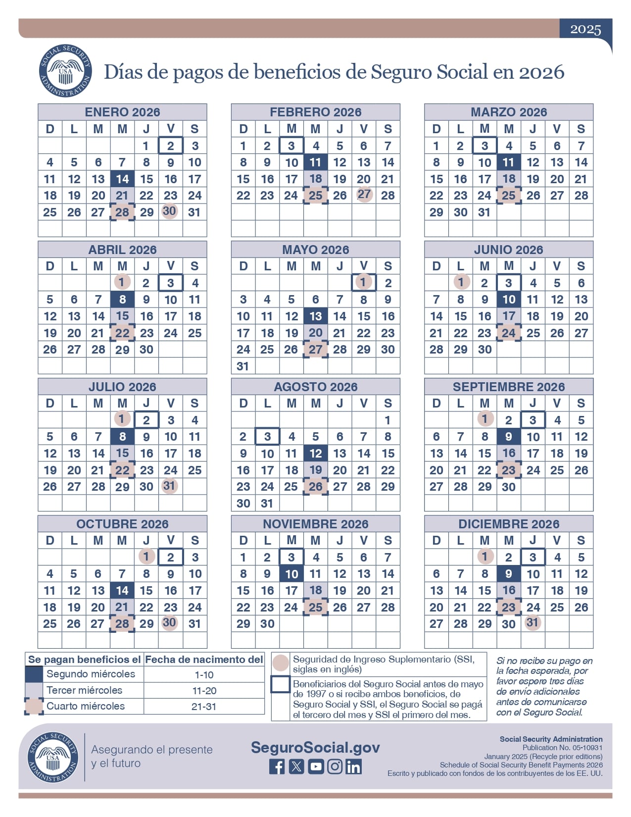 Este es el calendario oficial de los pagos del Seguro Social para el 2026 (Foto: SSA)