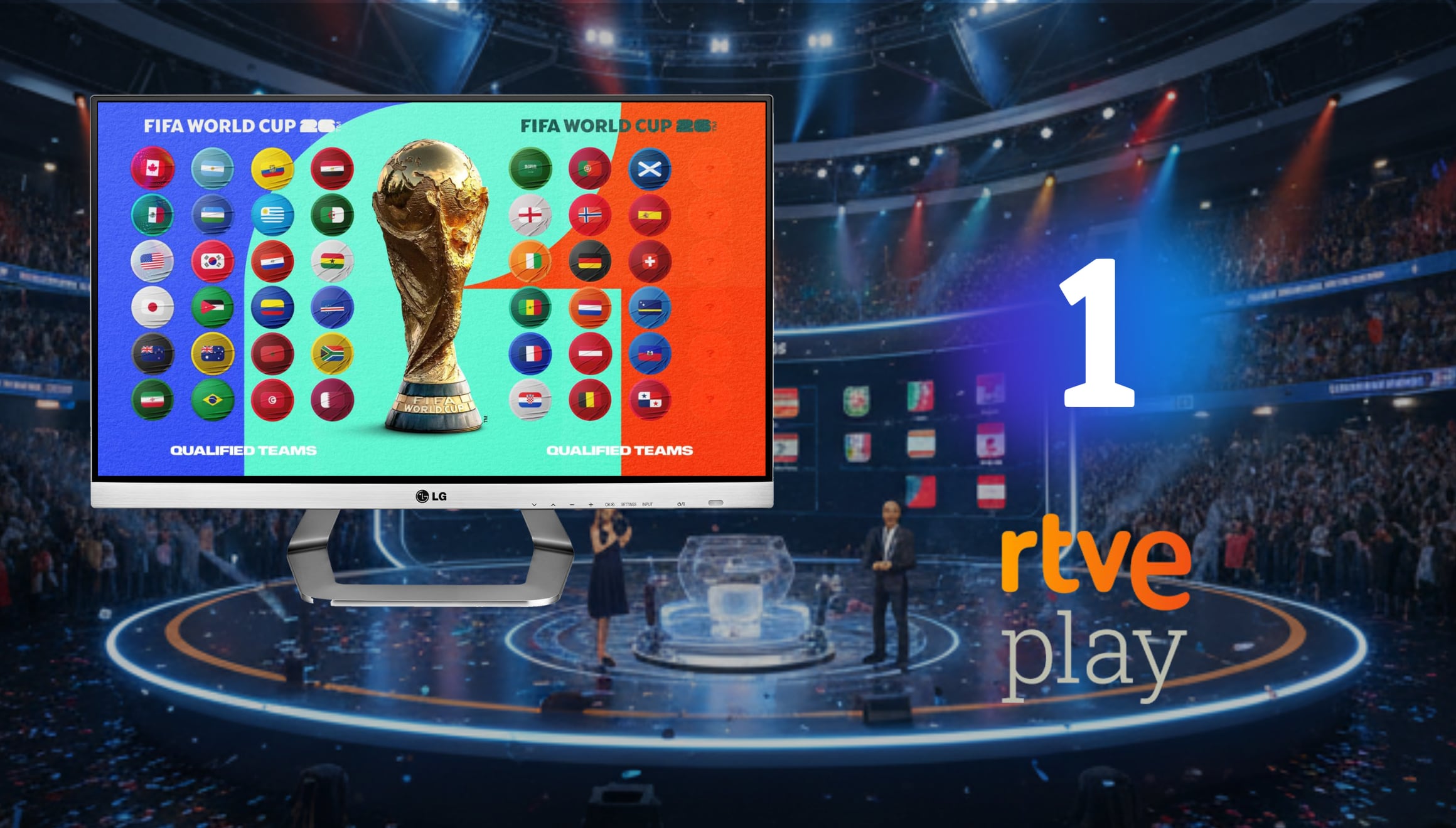 RTVE Play y La 1 de TVE HD transmiten EN DIRECTO el sorteo de la Copa del Mundo 2026. Consulta cómo verlo gratis por TV abierta y online desde España. | Crédito: Imagen creada por Gestión Mix usando la IA de Gemini / Composición GEC