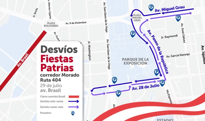 Desvíos por la Gran Parada y Desfile Cívico Militar. Foto: ATU