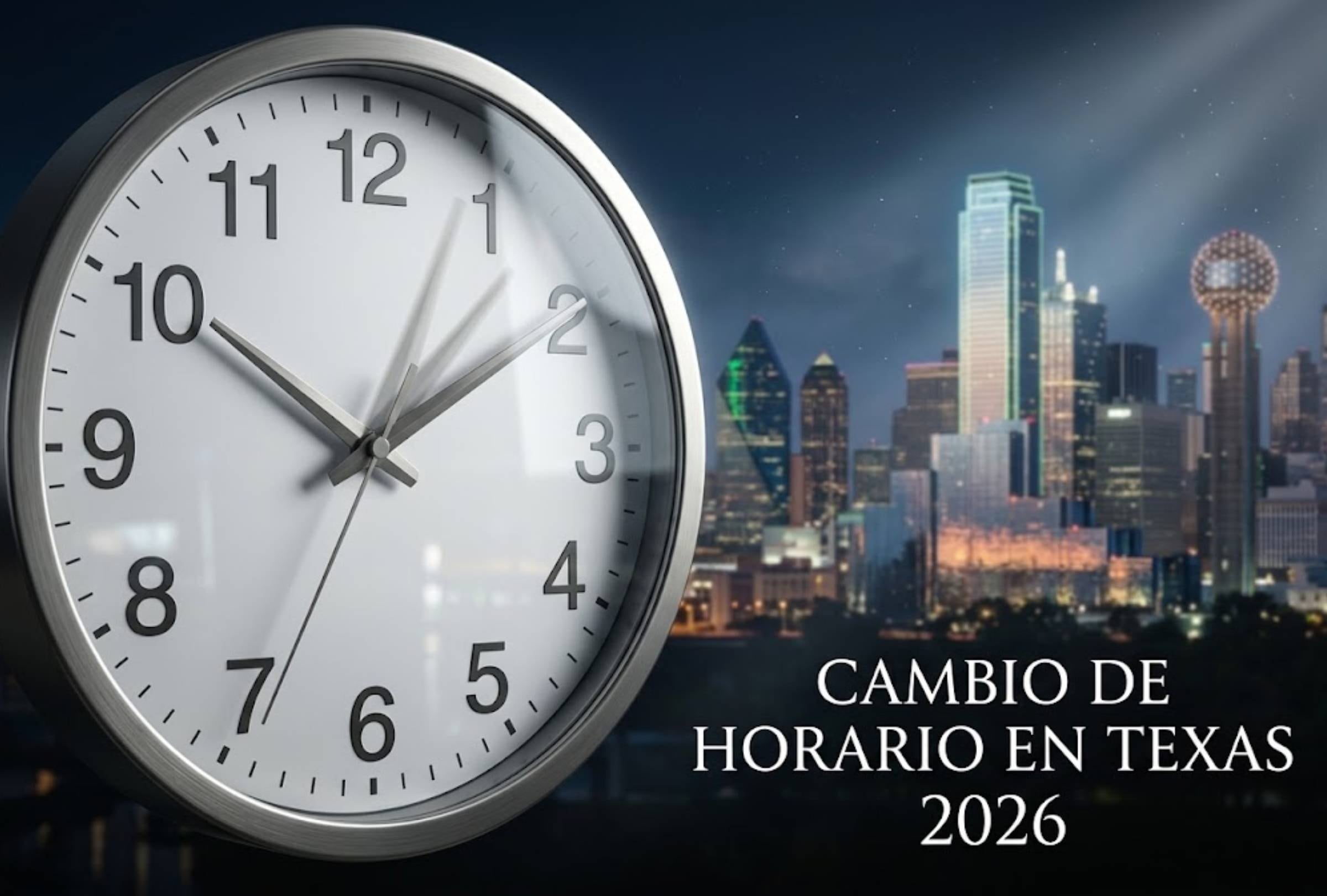 TEXAS, ESTADOS UNIDOS. Un reloj digital registra el ajuste al horario de invierno en Texas. Residentes de Houston y Dallas deben atrasar sus relojes una hora al finalizar el horario de verano en 2026. | Imagen referencial creada por Gestión Mix utilizando la IA de Gemini.
