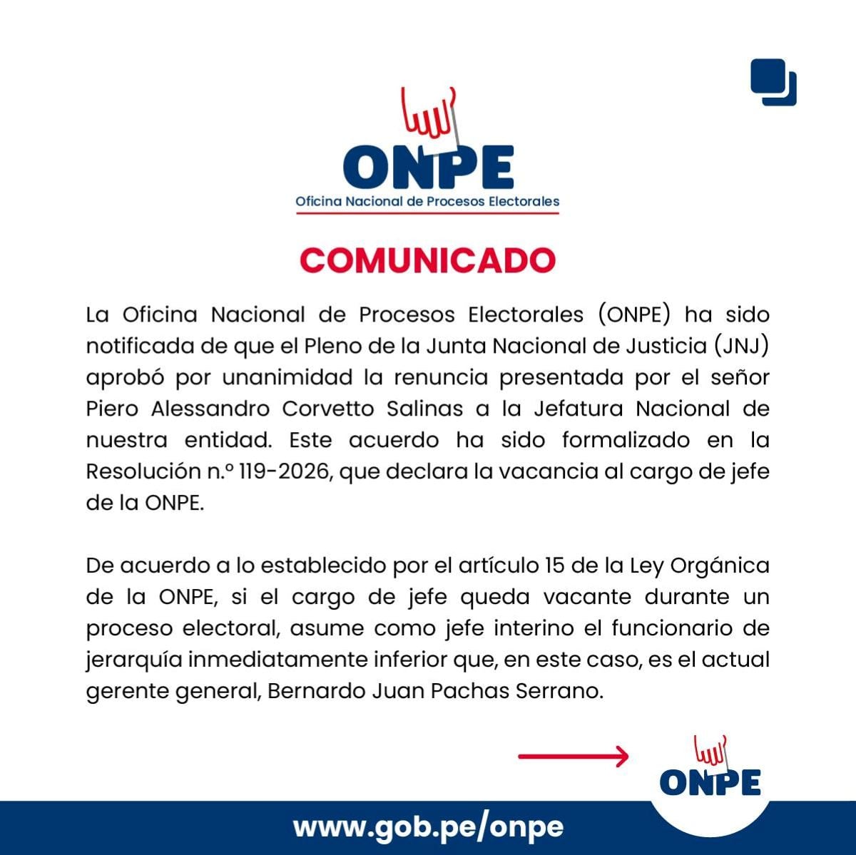 Comunicado de la ONPE.