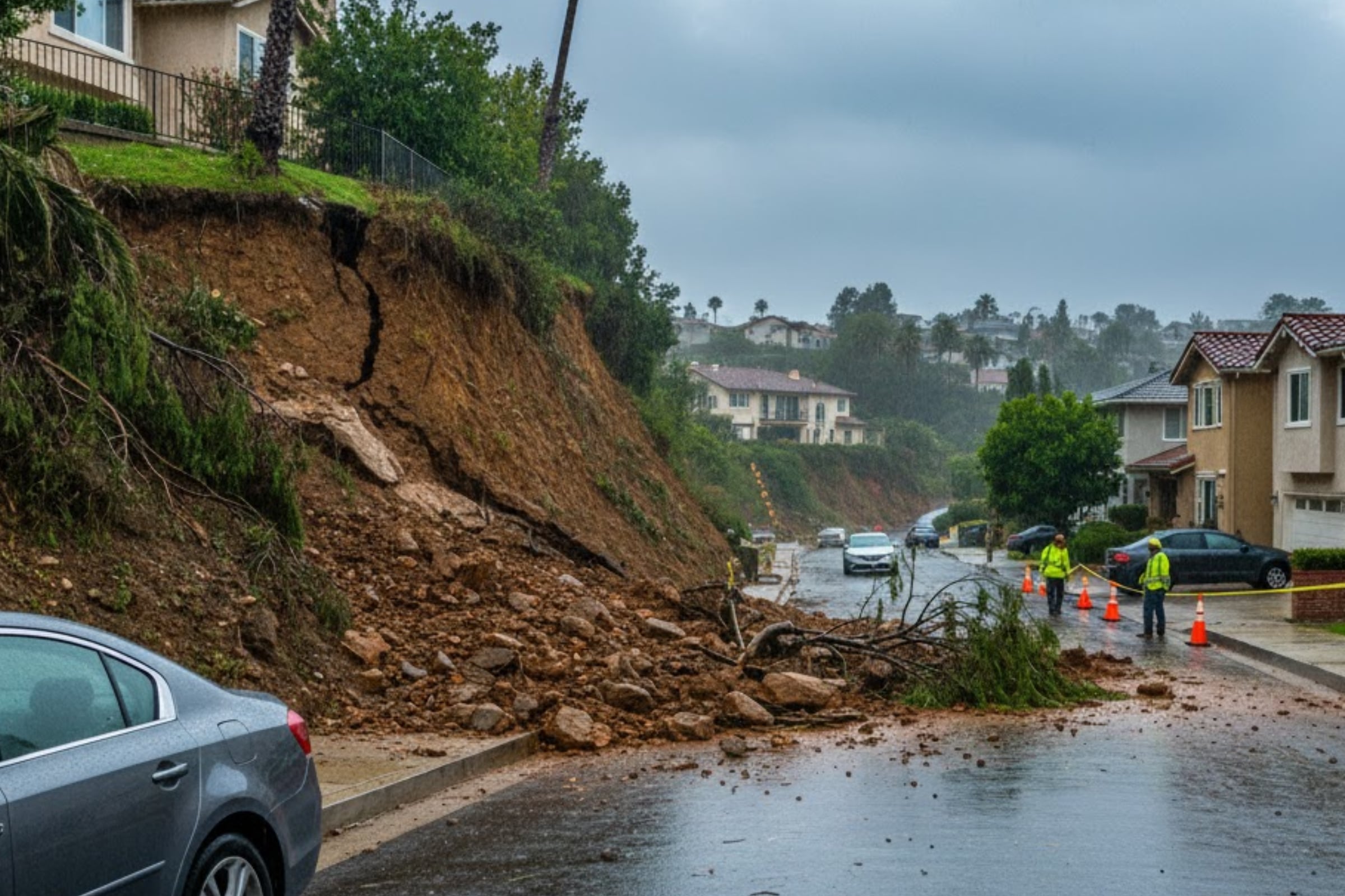 Las intensas lluvias que se registrarán en California ocasionaría inundaciones y deslaves. (Crédito: Imagen referencial creada por El Comercio MAG usando la IA de Gemini)