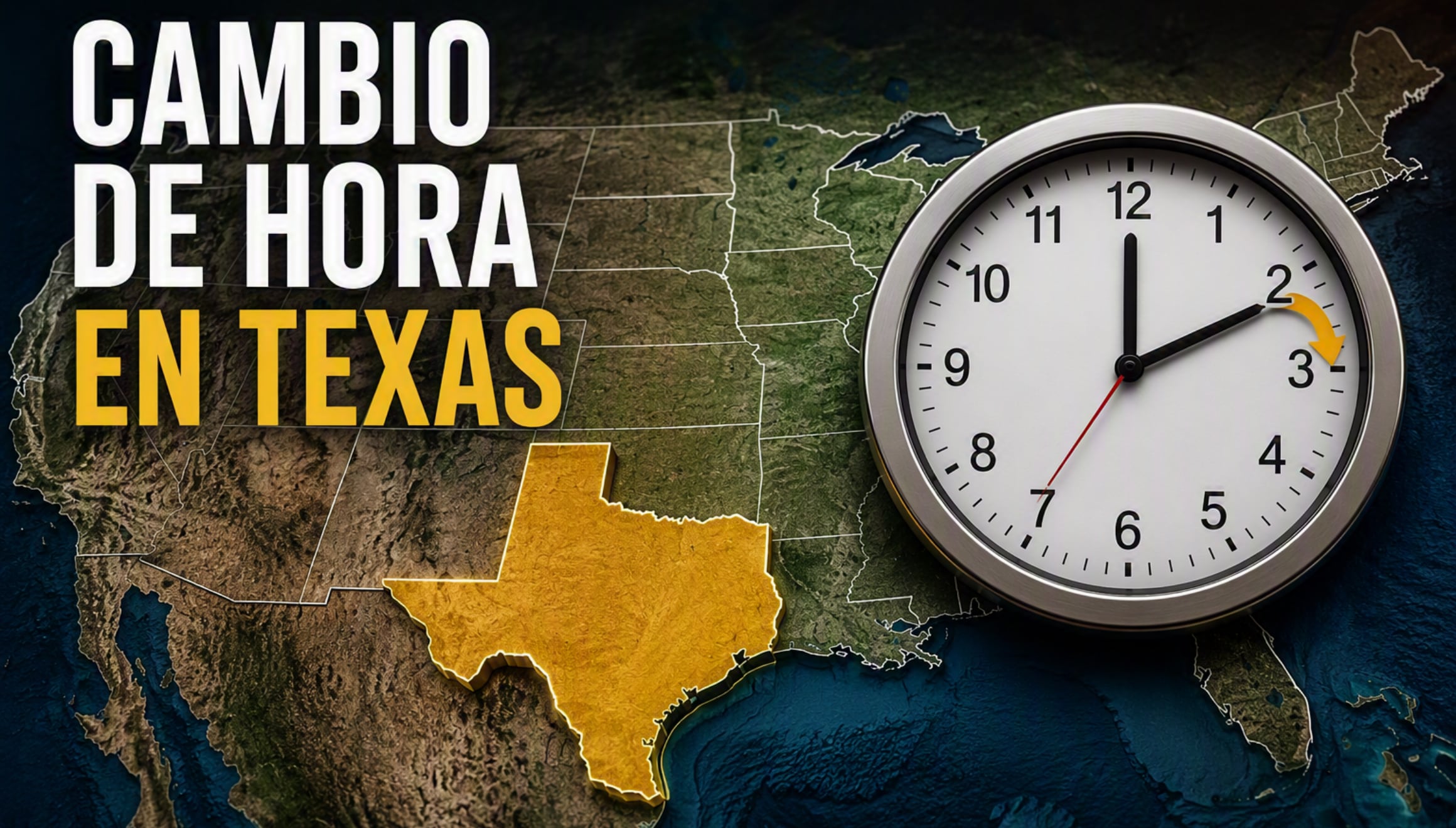Un reloj digital registra el ajuste al horario de invierno en Texas. Residentes de Houston y Dallas deben atrasar sus relojes una hora al finalizar el horario de verano en 2026. | Imagen referencial creada por Gestión Mix utilizando la IA de Copilot / Composición GEC