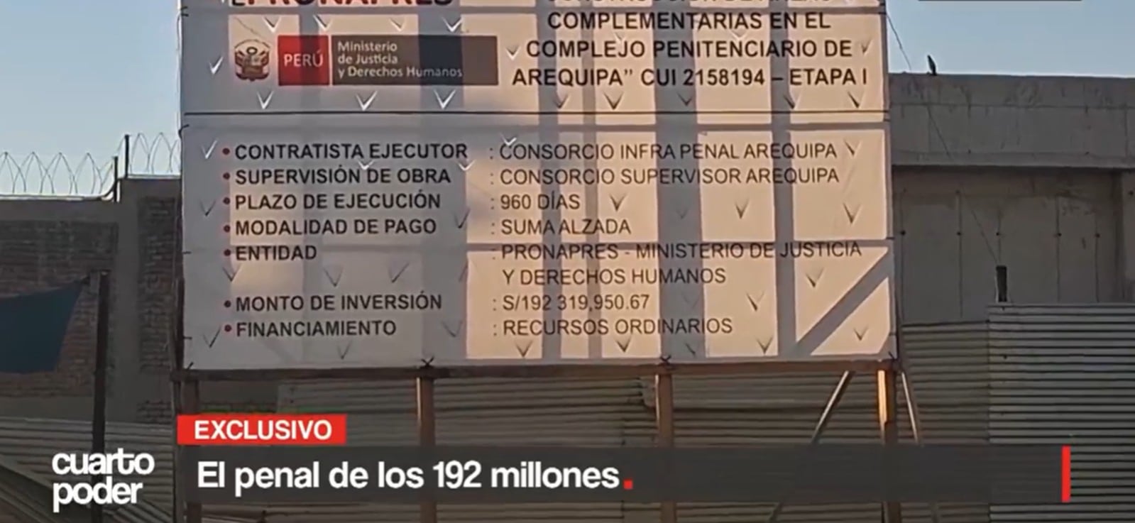 Otorgan contrato de S/192 millones a consorcio de empresas sancionadas para proyecto en penal de Arequipa. Foto: Cuarto Poder