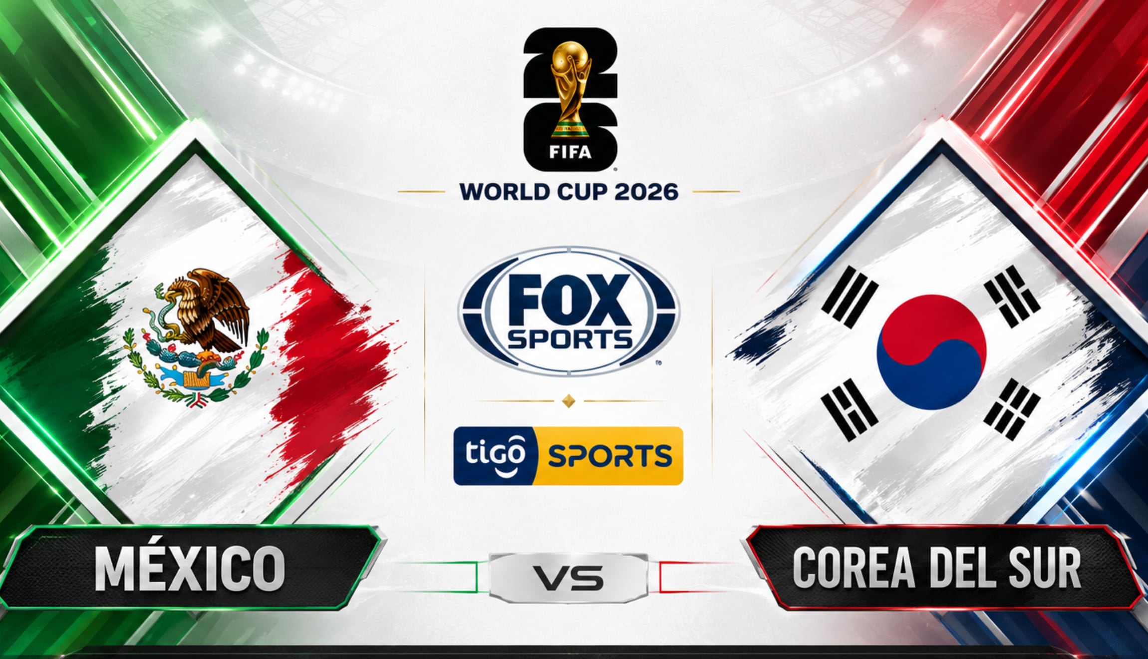 Transmisión de FOX Sports y TiGo Sports desde Centroamérica, para poder mirar el juego de México vs. Corea del Sur EN VIVO por la Jornada 2 del Mundial de Fútbol 2026, este jueves 18 de junio desde el Estadio Akron de Guadalajara. (Foto: Imagen creada por Gestión Mix utilizando la IA de Chat GPT)