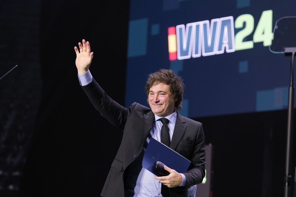 Javier Milei, Argentinas president, at the Europa Viva 24 event, organized by the Vox party, ahead of the European elections in Madrid, Spain, on Sunday, May 19, 2024.