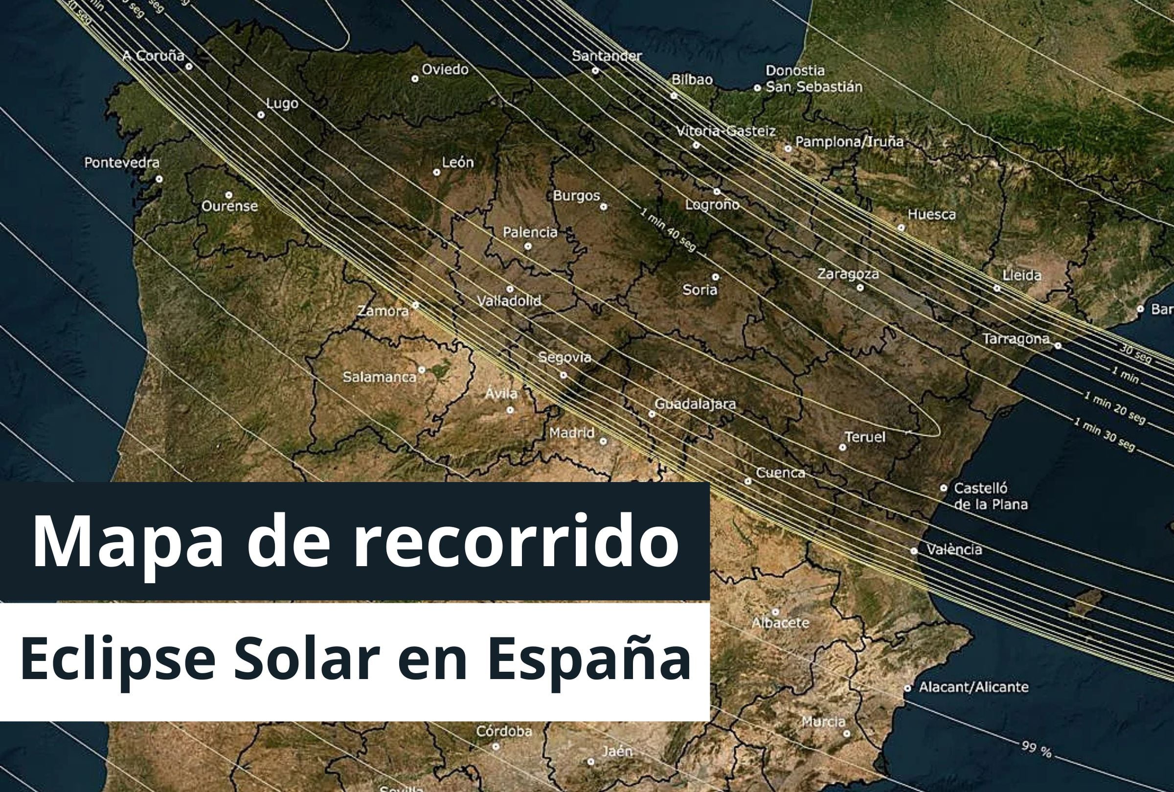 España se prepara para un momento único que no se ve en la Península desde hace más de 100 años: un eclipse solar total. Conoce la trayectoria que traspasará en todo el país. (Foto: Instituto Geográfico Nacional)