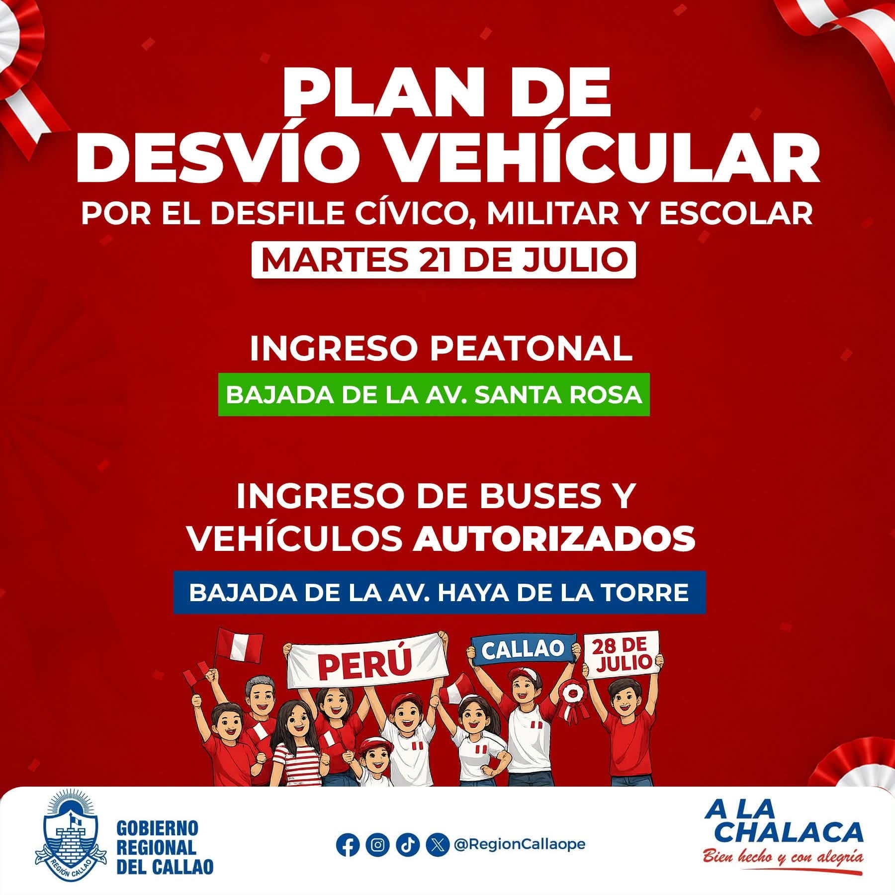 Callao: tramo chalaco de la Costa Verde seguirá cerrado hasta las 8 p. m. por desmontaje tras desfile patrio. Foto: GORE Callao.