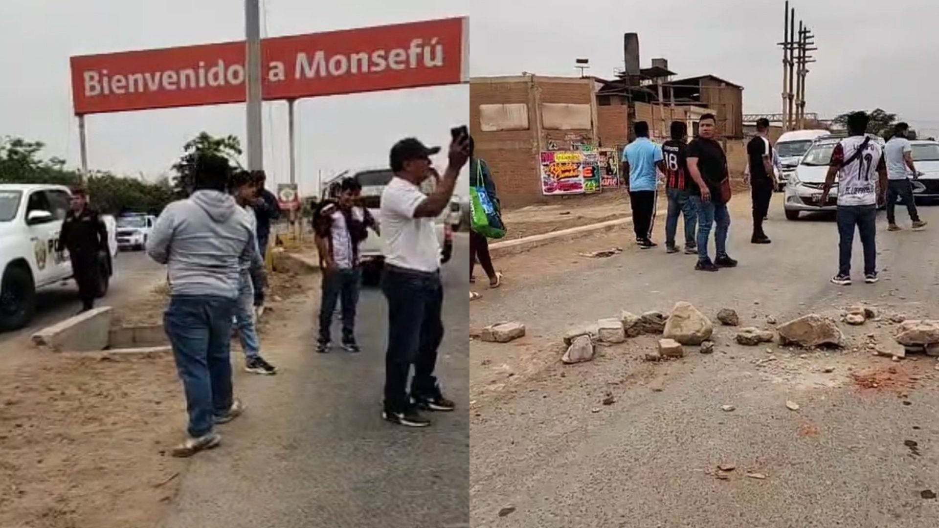 Grupo de transportistas bloqueó por unos minutos algunas carreteras de Chiclayo, en demanda de seguridad. Foto: Composición Twitter.