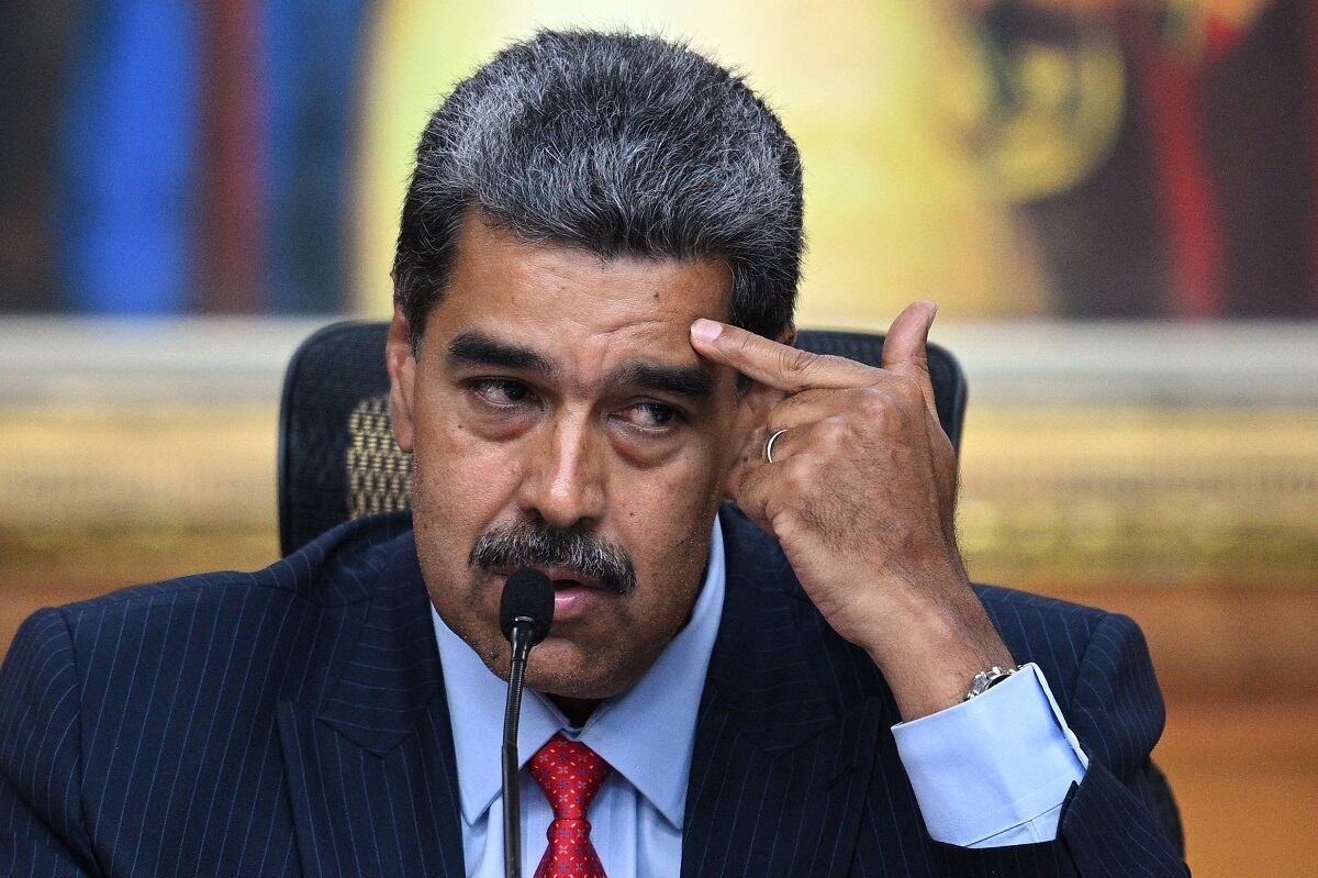 El presidente venezolano, Nicolás Maduro, durante una conferencia de prensa a los medios internacionales sobre las elecciones presidenciales en el palacio presidencial de Miraflores, en Caracas, el 31 de julio de 2024. (Foto de Federico PARRA / AFP)