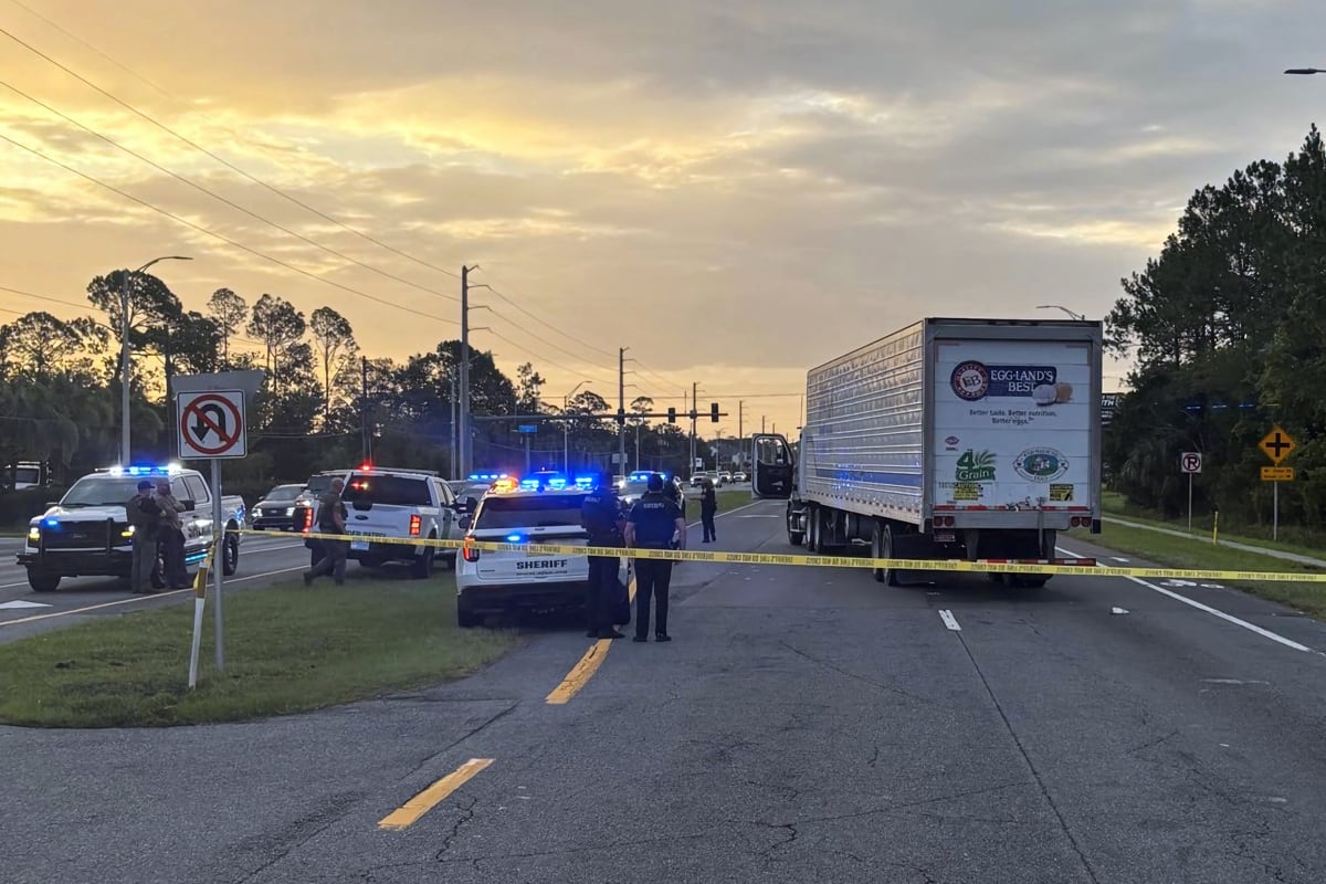 El camión que atropelló a un migrante que intentaba cruzar la carretera al huir del Servicio de Inmigración y Control de Aduanas (ICE) durante un operativo en Florida, Estados Unidos, el 14 de julio de 2026. (Sheriff del Condado de St. Johns / EFE)