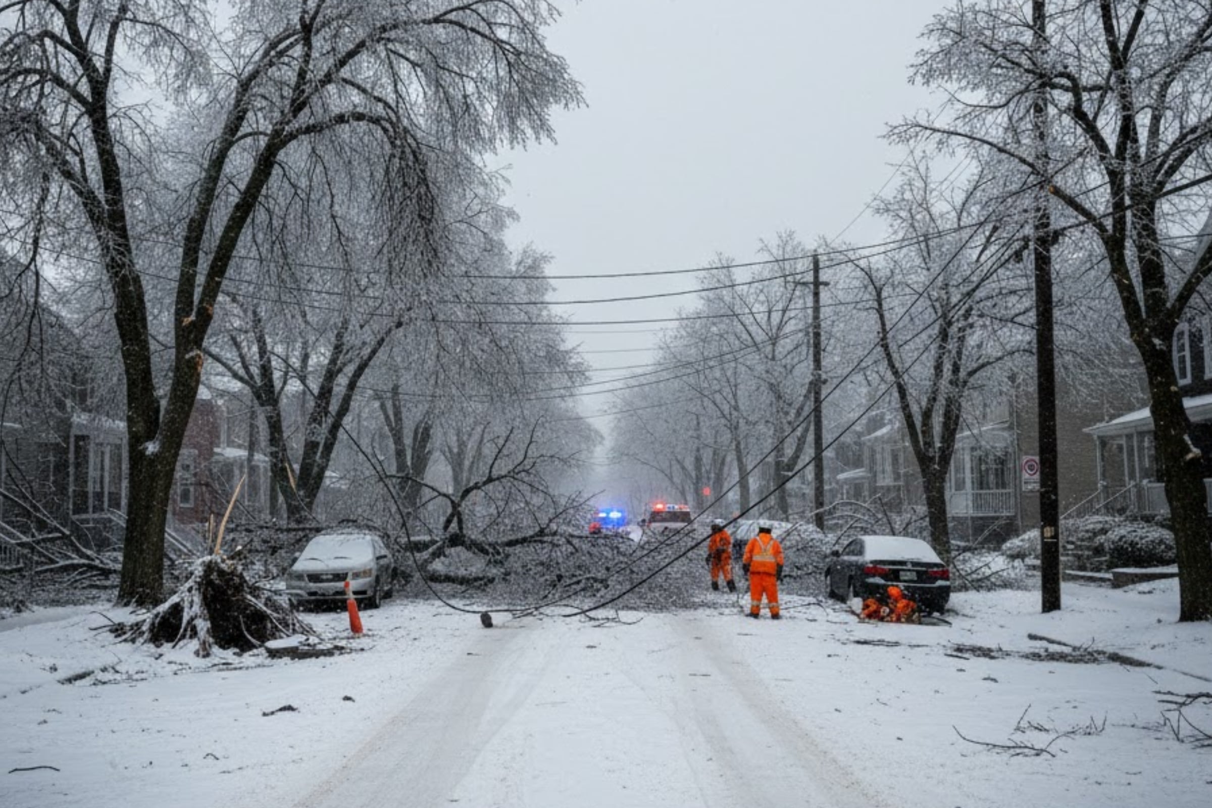Los expertos en meteorología advierten que esta tormenta invernal ocasionaría derrumbe de árboles y postes eléctricos. (Crédito: Imagen creada por El Comercio MAG usando la IA de 'Gemini' / Referencial)