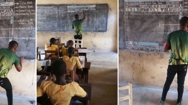Profesor de Ghana enseña informática en una pizarra y sin computadoras