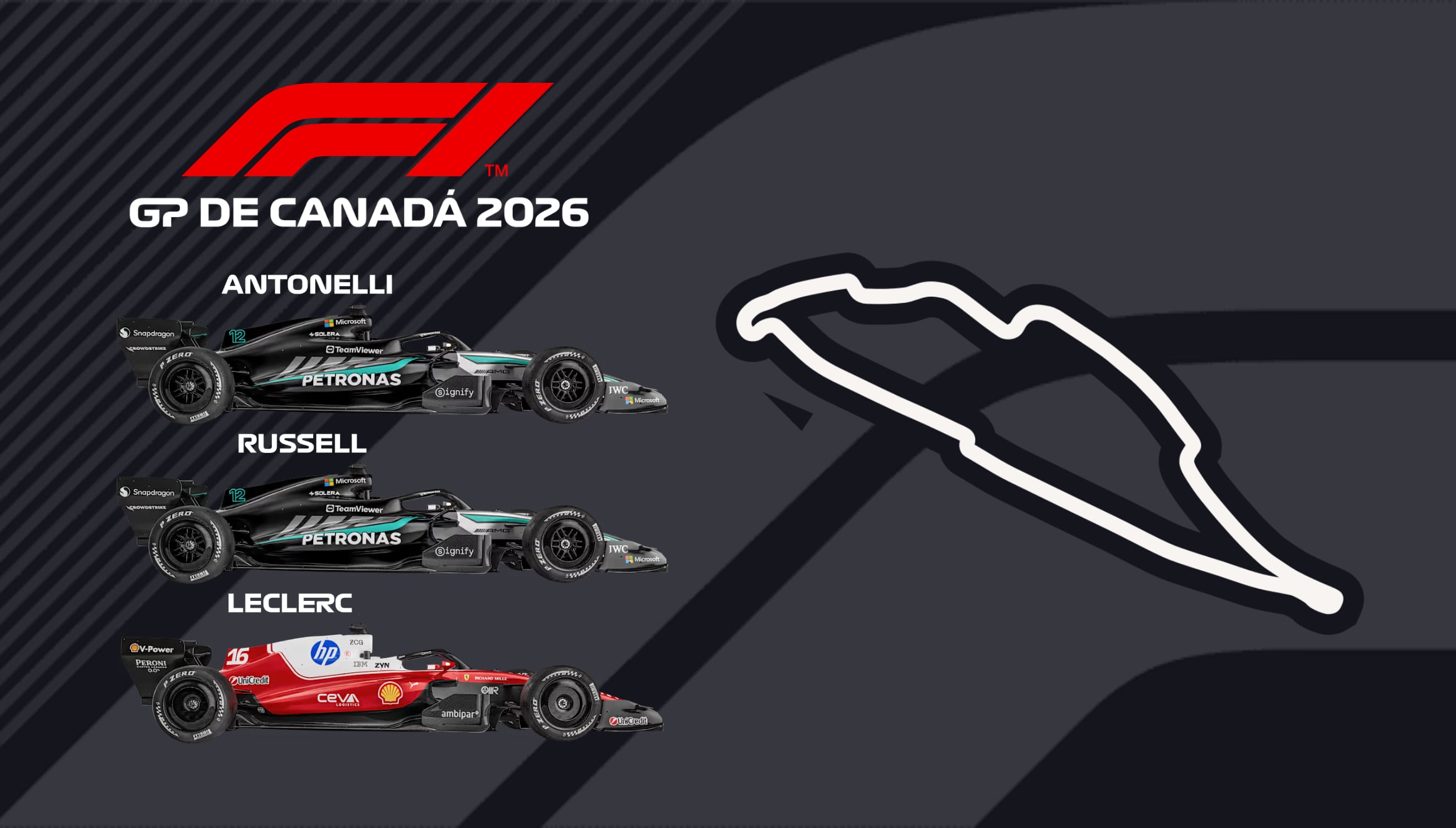 Sigue la transmisión en vivo del GP de Canadá 2026 hoy 24 de mayo y no te pierdas la largada de esta prueba del Campeonato Mundial de Fórmula Uno con los horarios locales y las señales de TV disponibles. | Crédito: f1.com / Composición Gestión Mix
