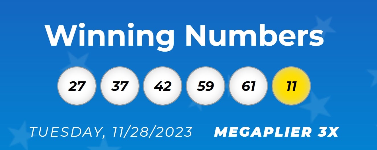 Los números ganadores del sorteo del Mega Millions del 28 de noviembre. No hubo ganador del jackpot (Foto: Mega Millions)