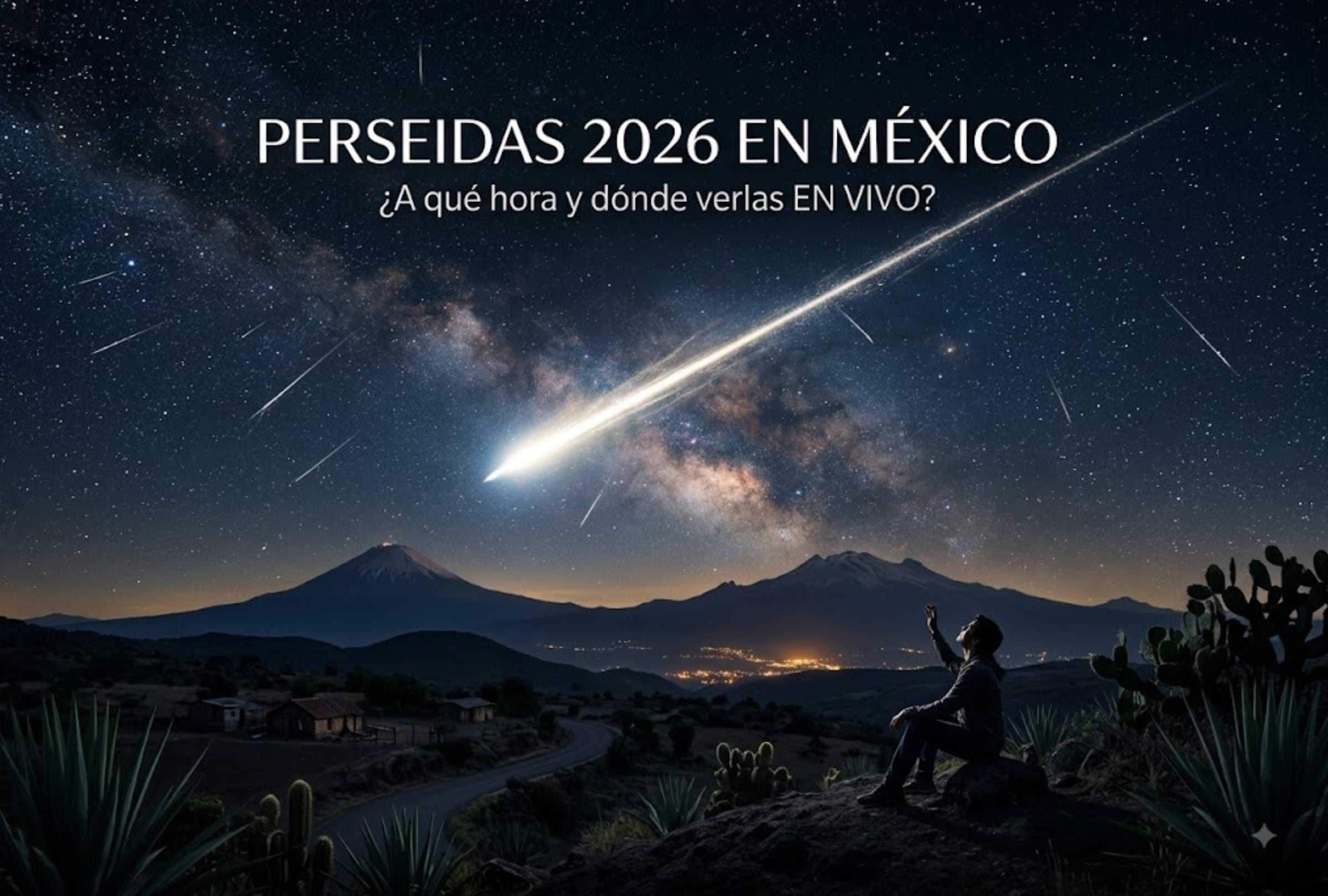 Horarios y dónde ver la lluvia de meteoros Perseidas 2026 en México. Un evento único y muy esperado en la astronomía. FOTO: Imagen creada por la IA de Gemini.