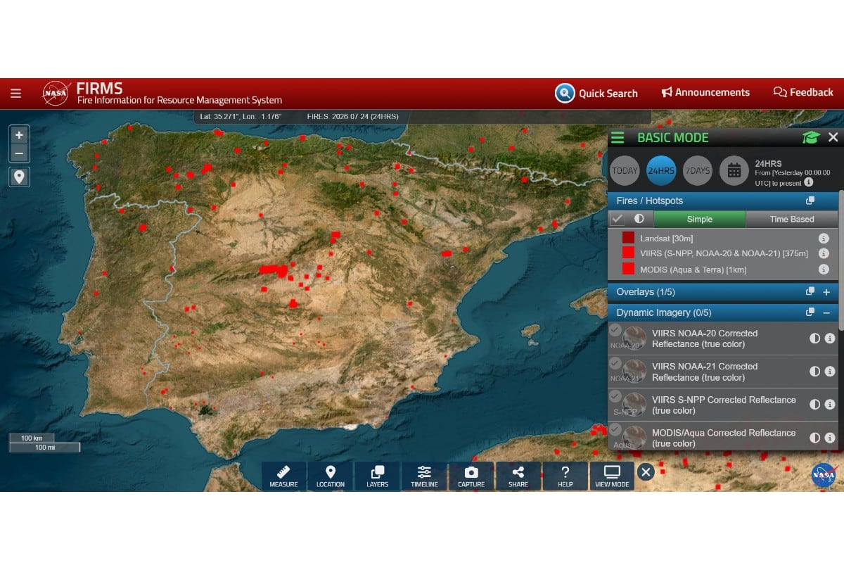 Los incendios en España también pueden seguirse con herramientas de la NASA, mientras Google Maps facilita evitar zonas de riesgo. | Crédito: NASA