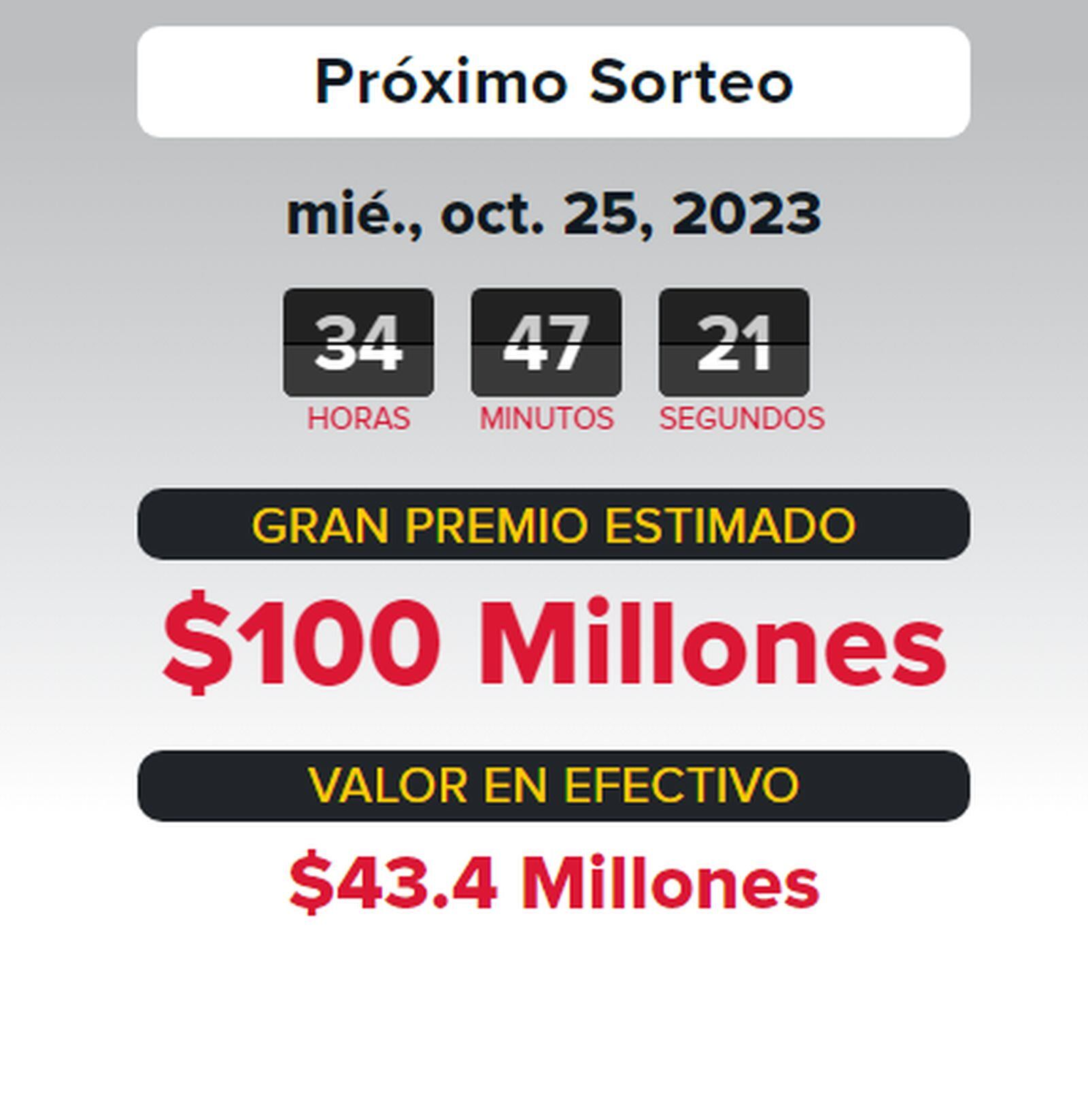 Powerball sortea 100 millones de dólares este 25 de octubre (Foto: Powerball)