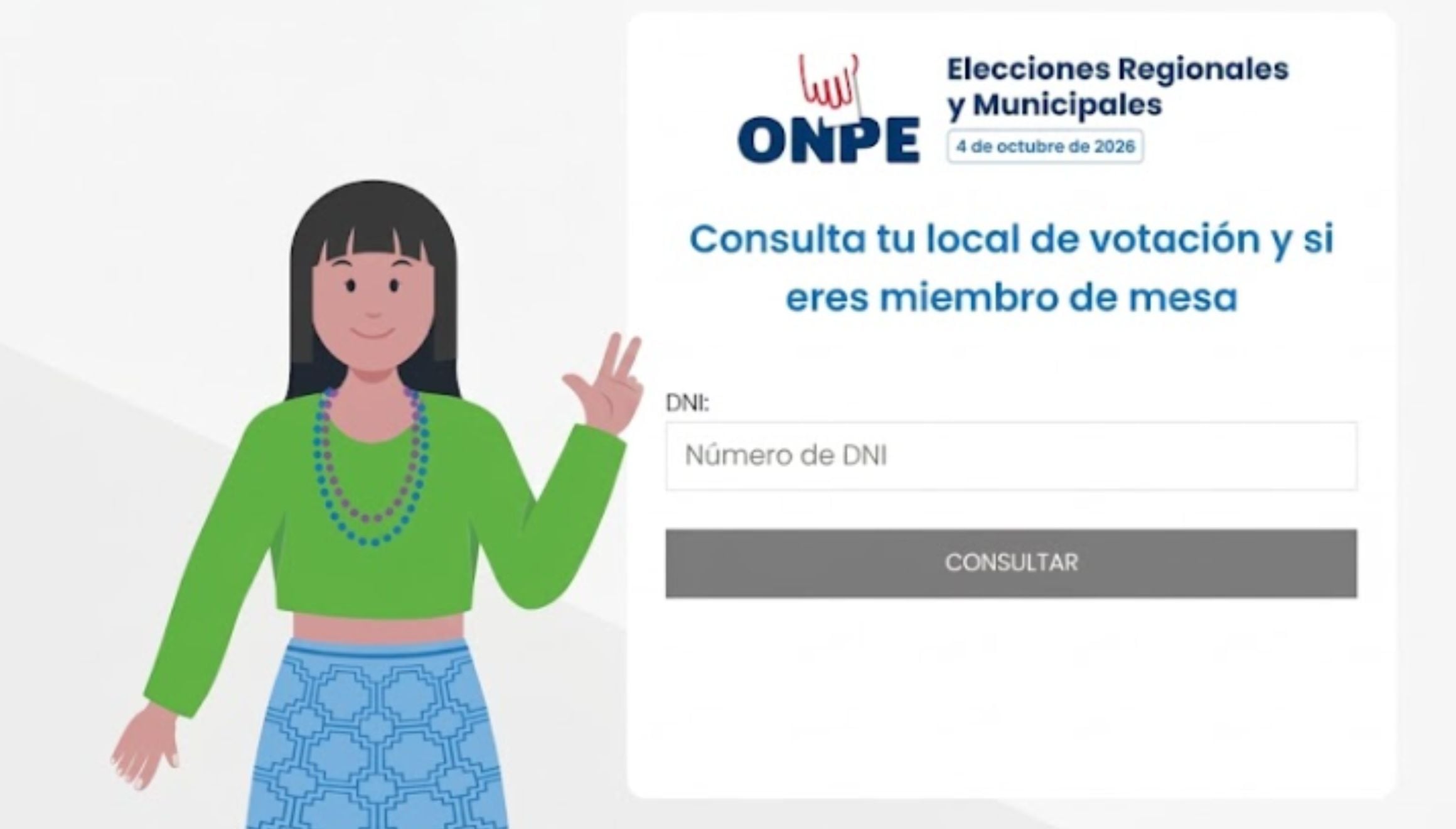 Consulta dónde votar en las Elecciones Municipales Lima 2026. Revisa tu local, dirección, mesa de sufragio y si eres miembro de mesa con tu DNI en la ONPE. (Foto: Screenshot de ONPE)