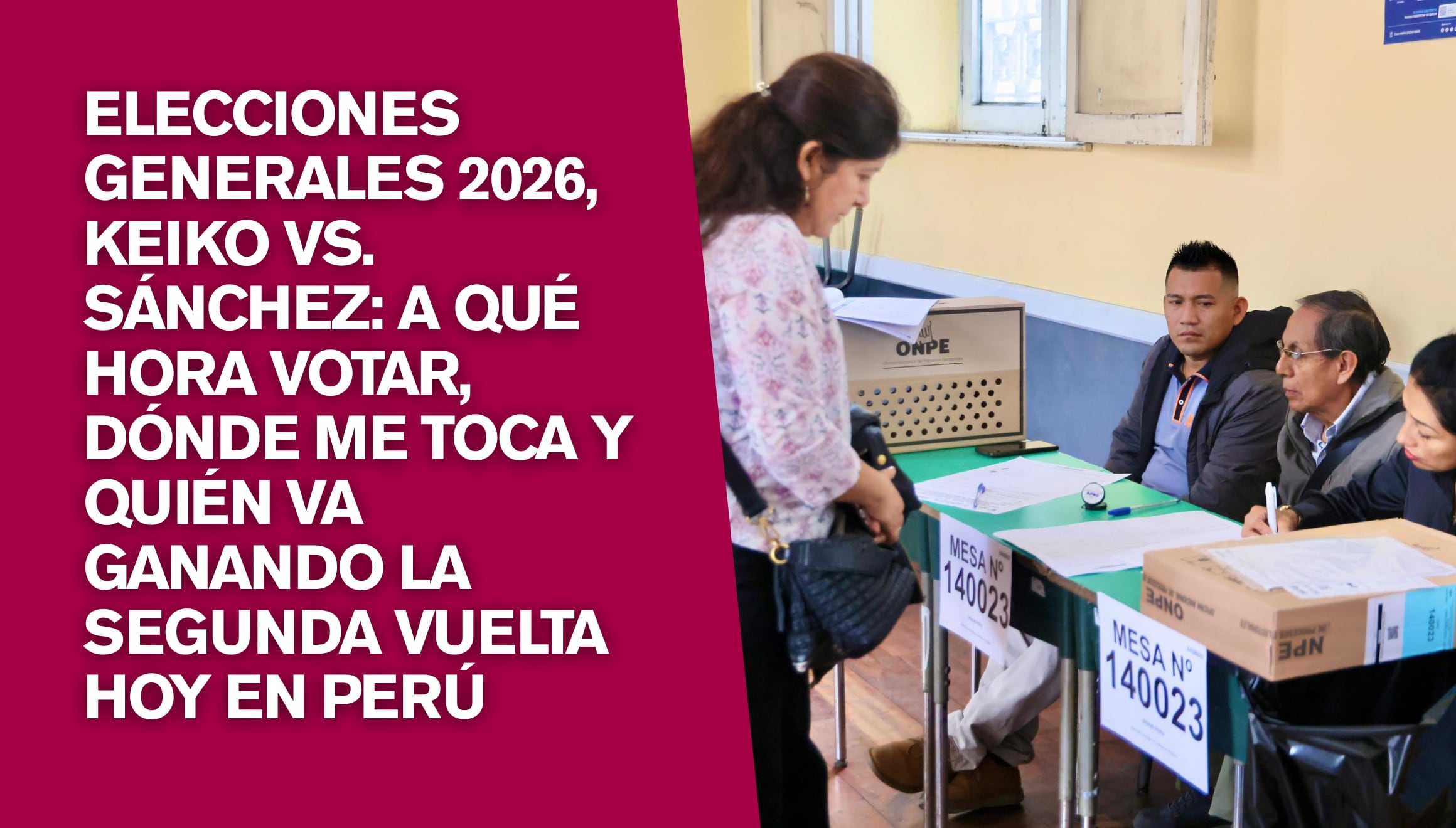Los candidatos Keiko Fujimori y Roberto Sánchez se miden en el balotaje de las Elecciones Generales 2026 en Perú. Siga los detalles de la jornada electoral, locales de votación y el avance del conteo de votos hoy. | Crédito: ONPE Oficina Nacional de Procesos Electorales - Perú / Facebook / Composición Gestión Mix