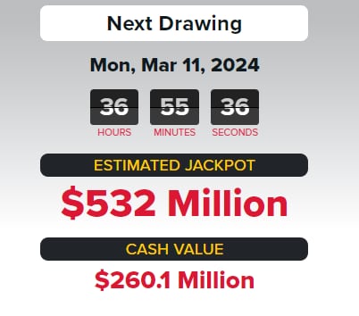 Este es el jackpot que ofrece la lotería estadounidense este lunes 11 de marzo de 2024 (Foto: Powerball)