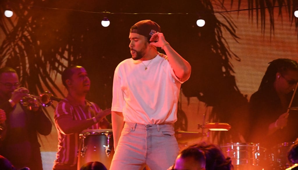 (FILES) Puerto Rican singer Bad Bunny performs during the 65th Annual Grammy Awards at the Crypto.com Arena in Los Angeles on February 5, 2023. Grammys night on February 1, 2026 is sure to deliver top-notch performances, in-your-face fashion, a few poignant moments -- and maybe even some music history. (Photo by VALERIE MACON / AFP)