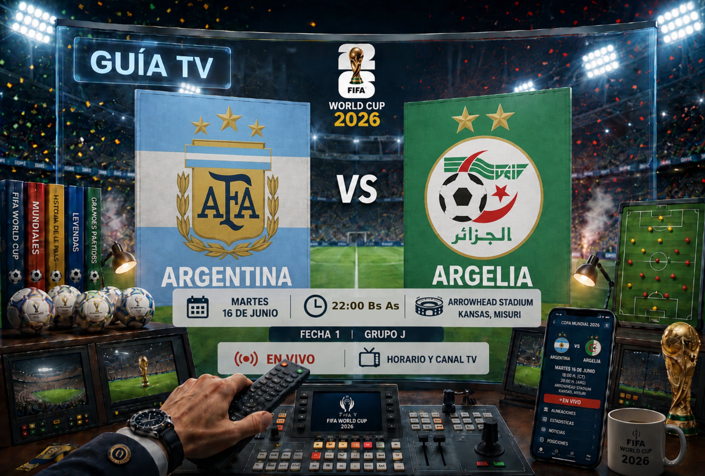 KANSAS, MISURI (ESTADOS UNIDOS), 16/06/2026.- Lista de canales de TV y servicios streaming para ver el partido Argentina vs. Argelia EN VIVO ONLINE GRATIS hoy por la Jornada 1 del grupo J del Mundial 2026 en el Arrowhead Stadium de Kansas, Misuri. FOTO DE NOÉ YACTAYO
