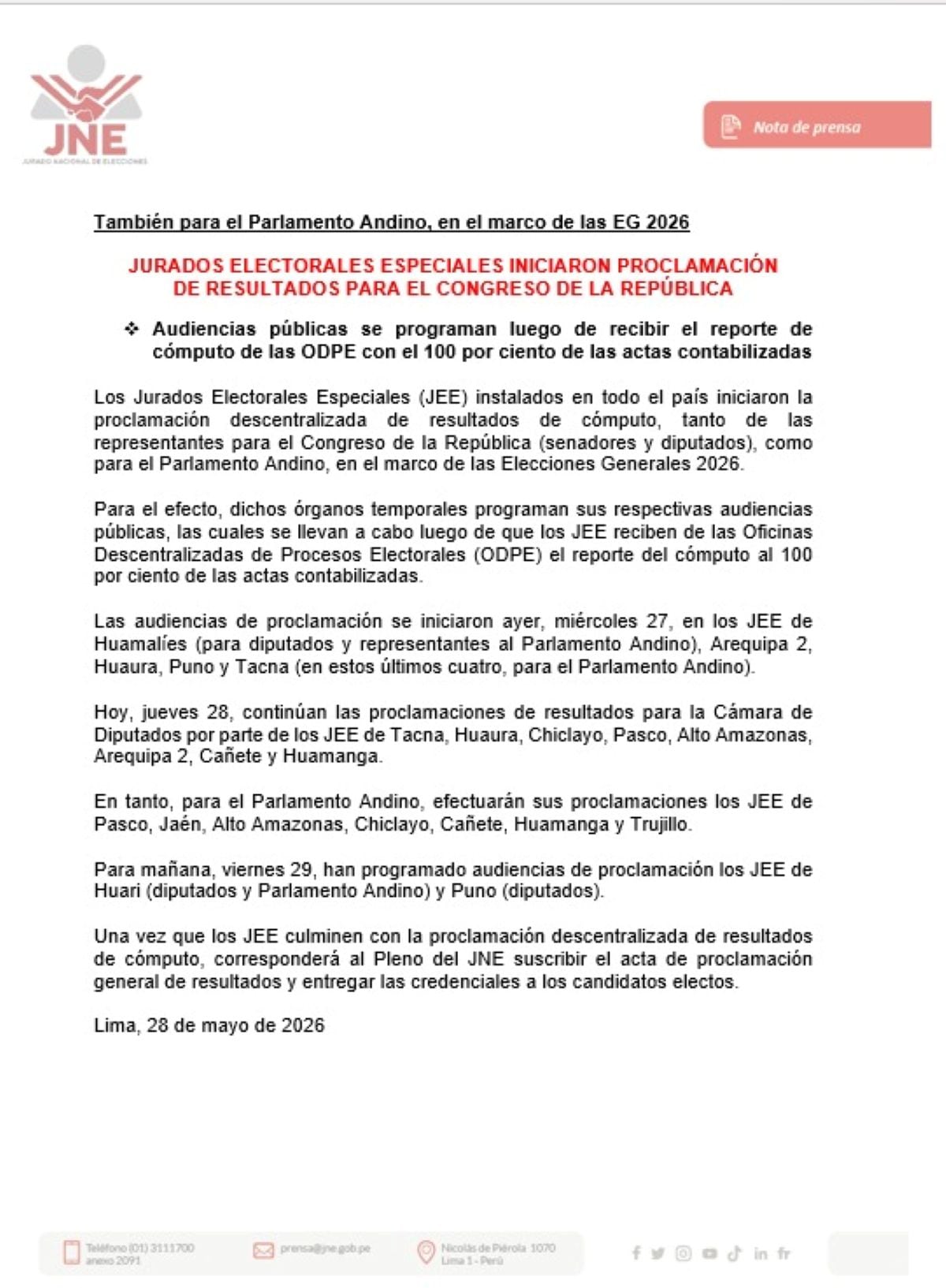 Comunicado JNE.