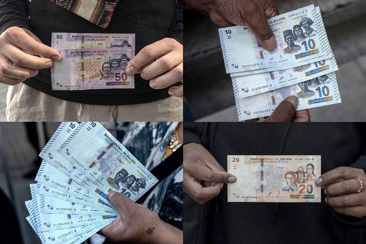 Billetes bolivianos de la serie "B" fuera del Banco Central de Bolivia en La Paz, Bolivia, el martes 3 de marzo de 2026. Fotógrafo: Marcelo Perez del Carpio/Bloomberg