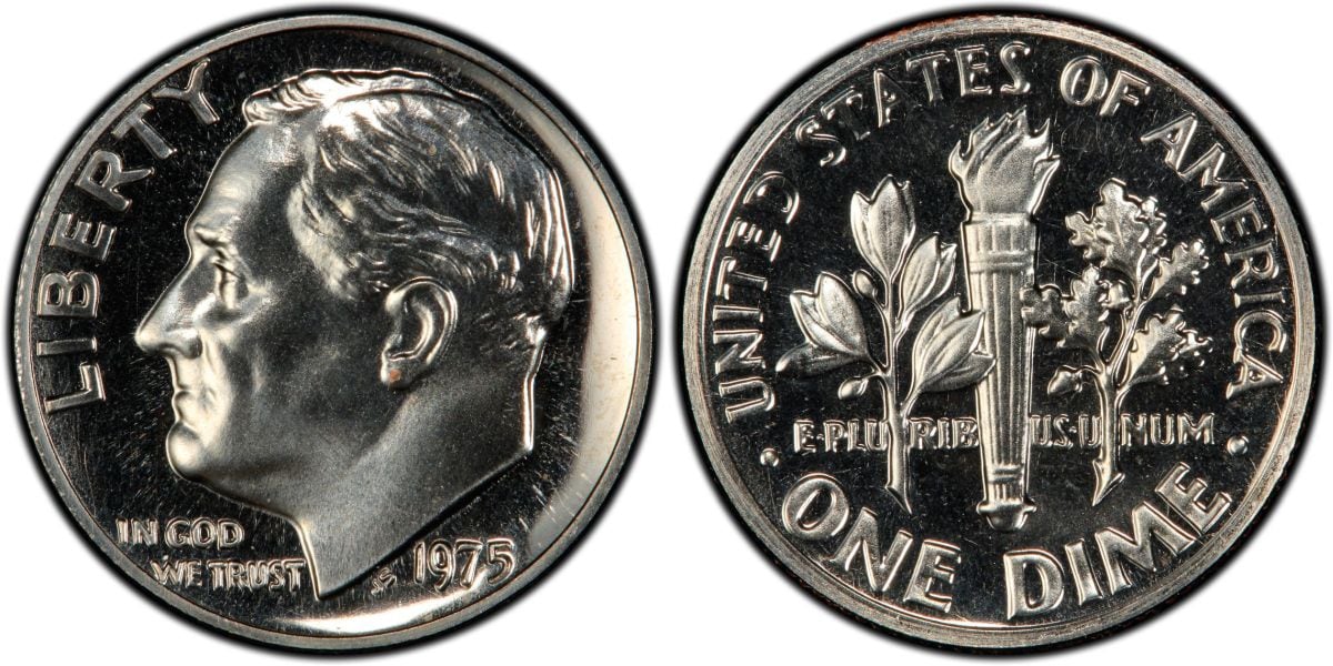 Anverso y reverso de la moneda de 10 centavos del año 1975 (Foto: PCGS)