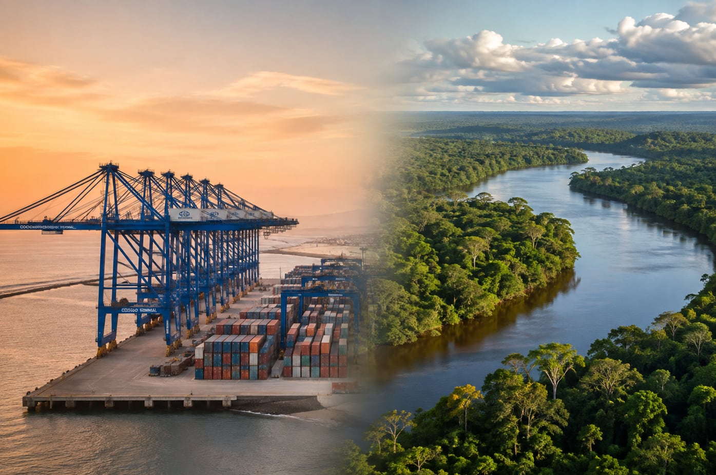 Chancay apunta a movilizar hasta 1 millón de TEU en sus primeros cinco años. ¿Qué requiere la Amazonía para aportar carga? (Foto: composición de ChatGPT)