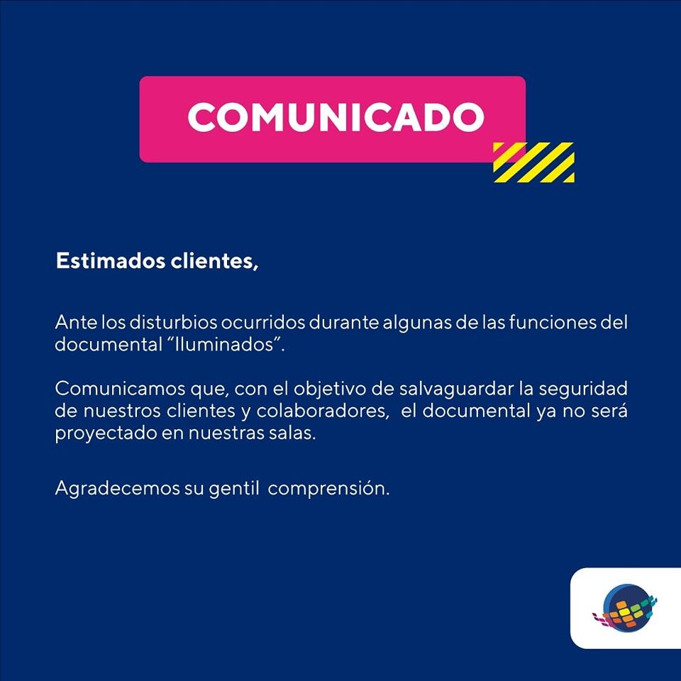 Cineplanet anuncia cancelación de funciones de "Iluminados". Foto: X