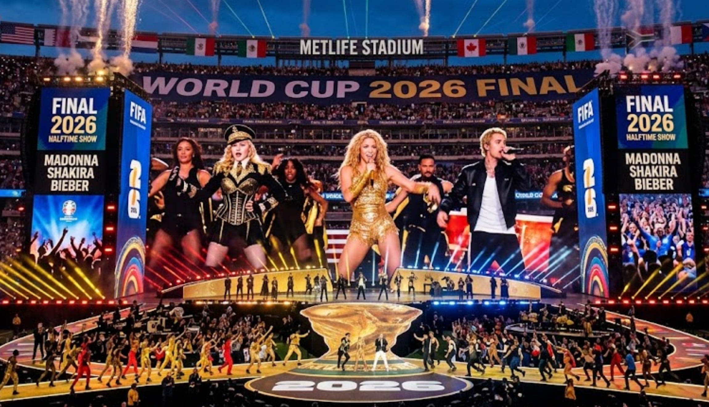 Sigue la transmisión del show de medio tiempo de la final del Mundial de Fútbol 2026 a través de plataformas de streaming, tv paga y señal tv abierta, este domingo 19 de julio desde el Metlife Stadium de New Jersey. (Foto: Imagen creada por Gestión Mix utilizando la IA de Gemini)