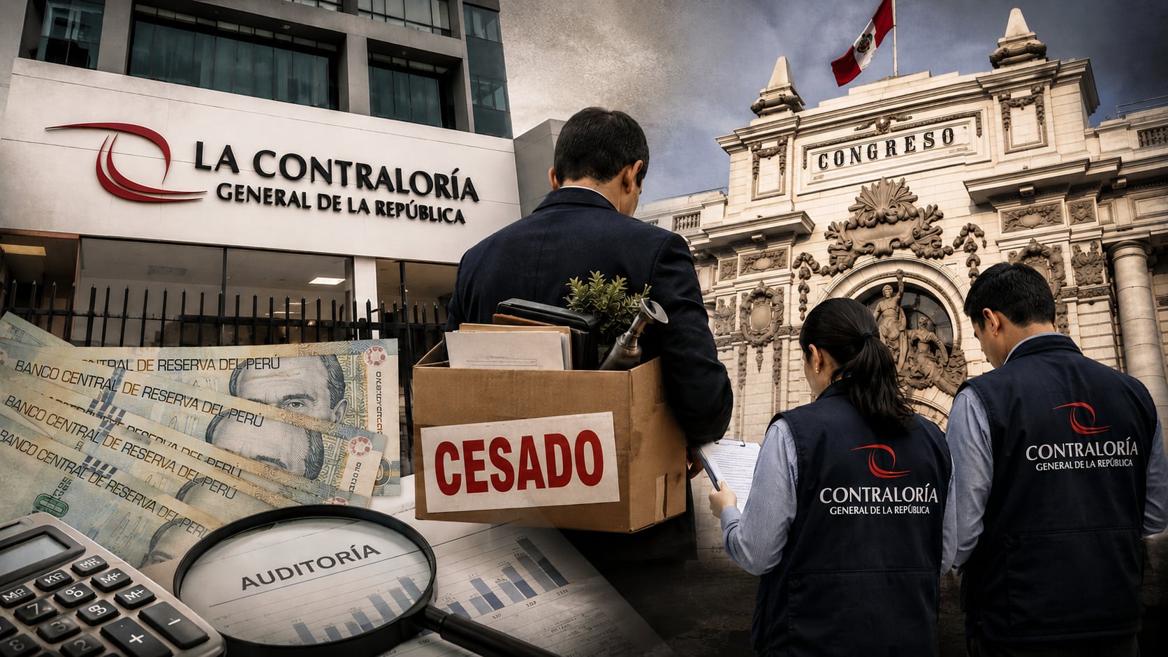 El Congreso de la República tiene más de un proyecto de ley en agenda del Pleno que afectaría a la Contraloría, pero no cuenta con el aval de la entidad. Fotocomposición: Alessandro Azurín, ChatGPT, Diario Gestión.
