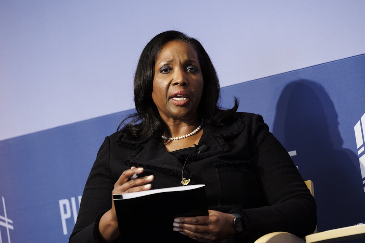 Lisa Cook, governor of the US Federal Reserve, speaks at the Peterson Institute For International Economics in Washington, DC, US, on Thursday, Oct. 6, 2022. Cook said she supports the central bank's policy-tightening path and that further interest-rate increases and a period of policy restriction will likely be needed to bring inflation down.