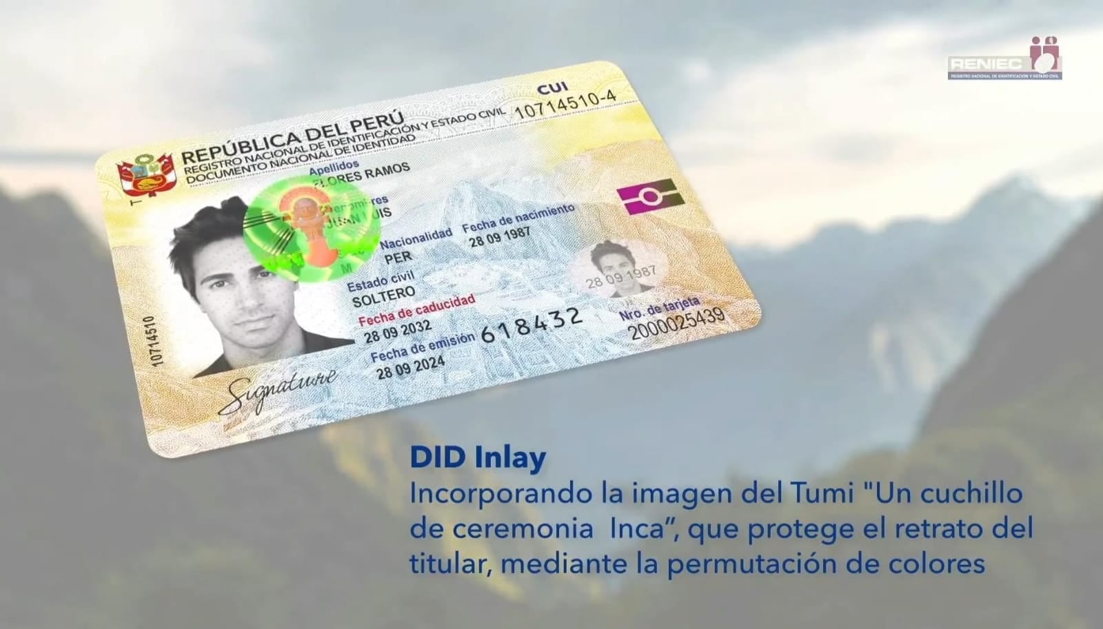 La versión 3.0 del DNI Electrónico tiene incorporado un holograma de Tumi, el cual protege la fotografía del usuario.