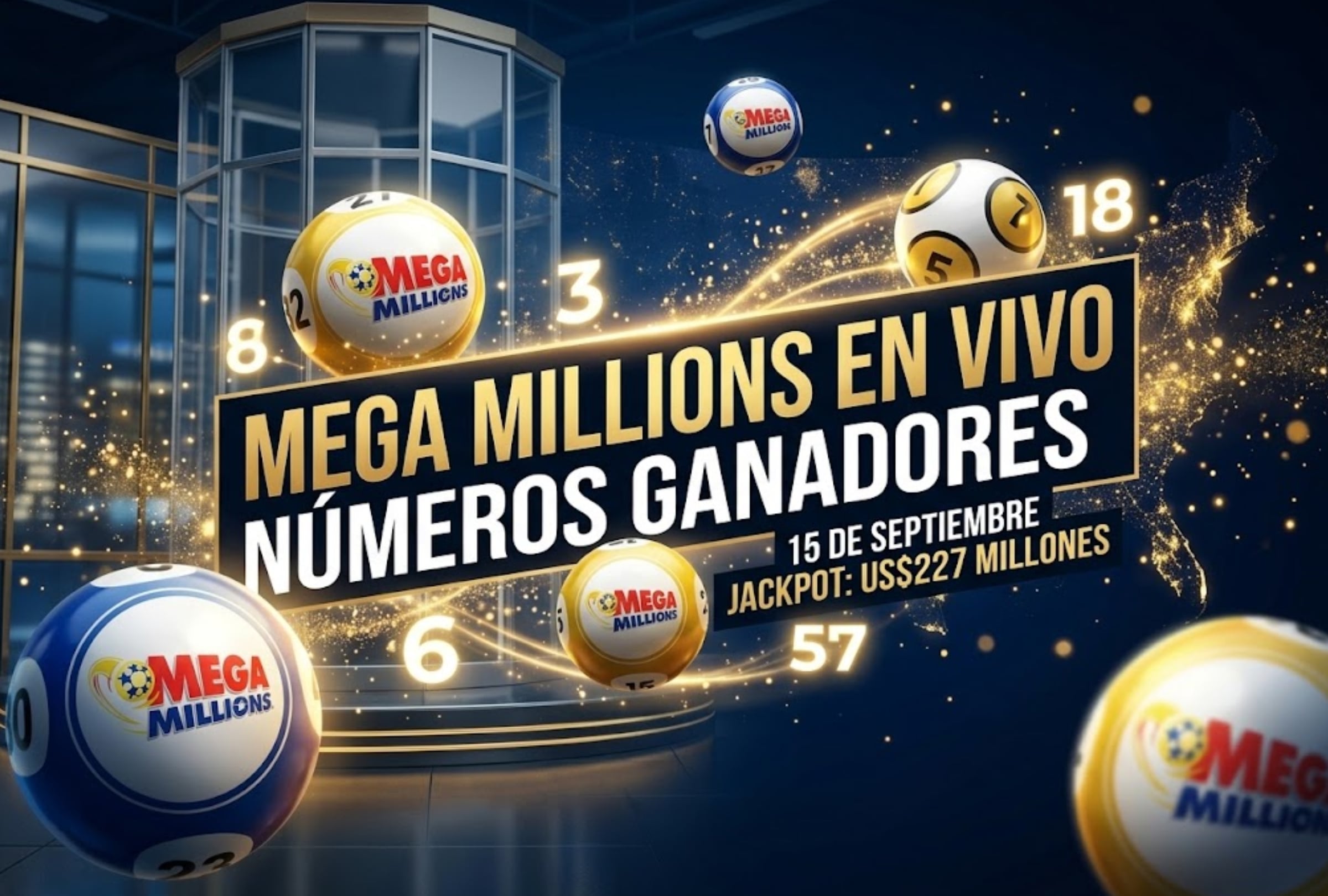 Revisa los números ganadores del Mega Millions de hoy martes 15 de septiembre. El premio mayor es de $227 millones de dólares. FOTO: Imagen creada por Gemini para Mix de Gestión.
