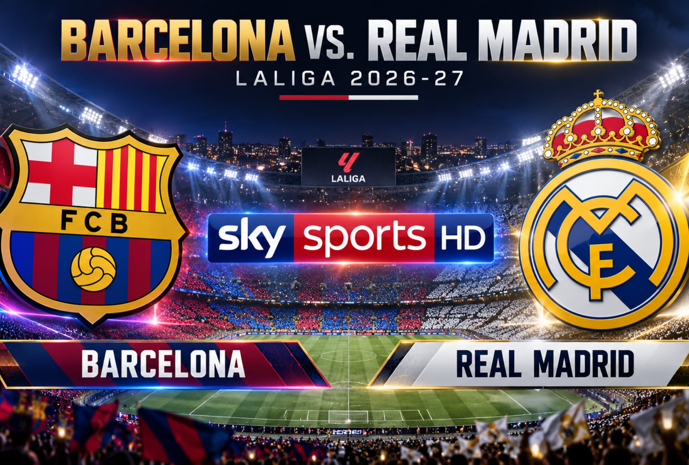 Señal de Sky Sports EN VIVO para ver Barcelona vs. Real Madrid en directo, este domingo 25 de octubre, por El Clásico desde el Camp Nou. (Foto: Imagen creada por El Comercio MAG utilizando la IA de Chat GPT)