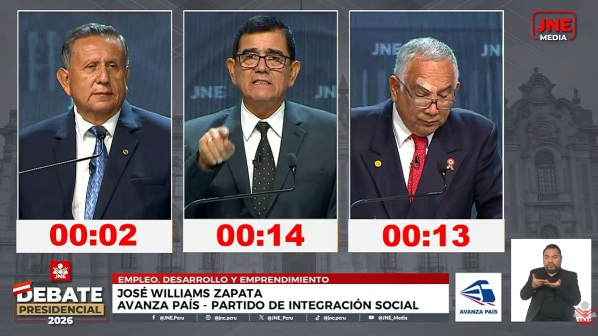 José Williams centró sus propuestas en educación, empleo y seguridad para impulsar el desarrollo y la formalización en el país durante el debate presidencial. Foto: JNE.