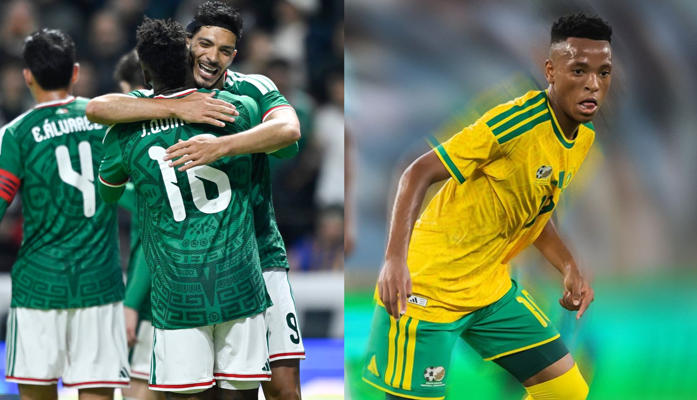 Consulta cuáles son las alineaciones confirmadas del partido México vs. Sudáfrica, que se vivirá este jueves 11 de junio, como partido inaugural del Mundial 2026. (Foto: Imagen creada por Gestión Mix utilizando / @miseleccionmx / @bafanabafana)