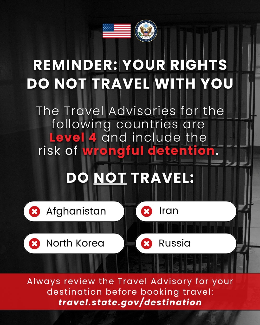 Esta fue la advertencia emitida por el Departamento de Estado (DOS) en su cuenta de X. (Crédito: @TravelGov / X)